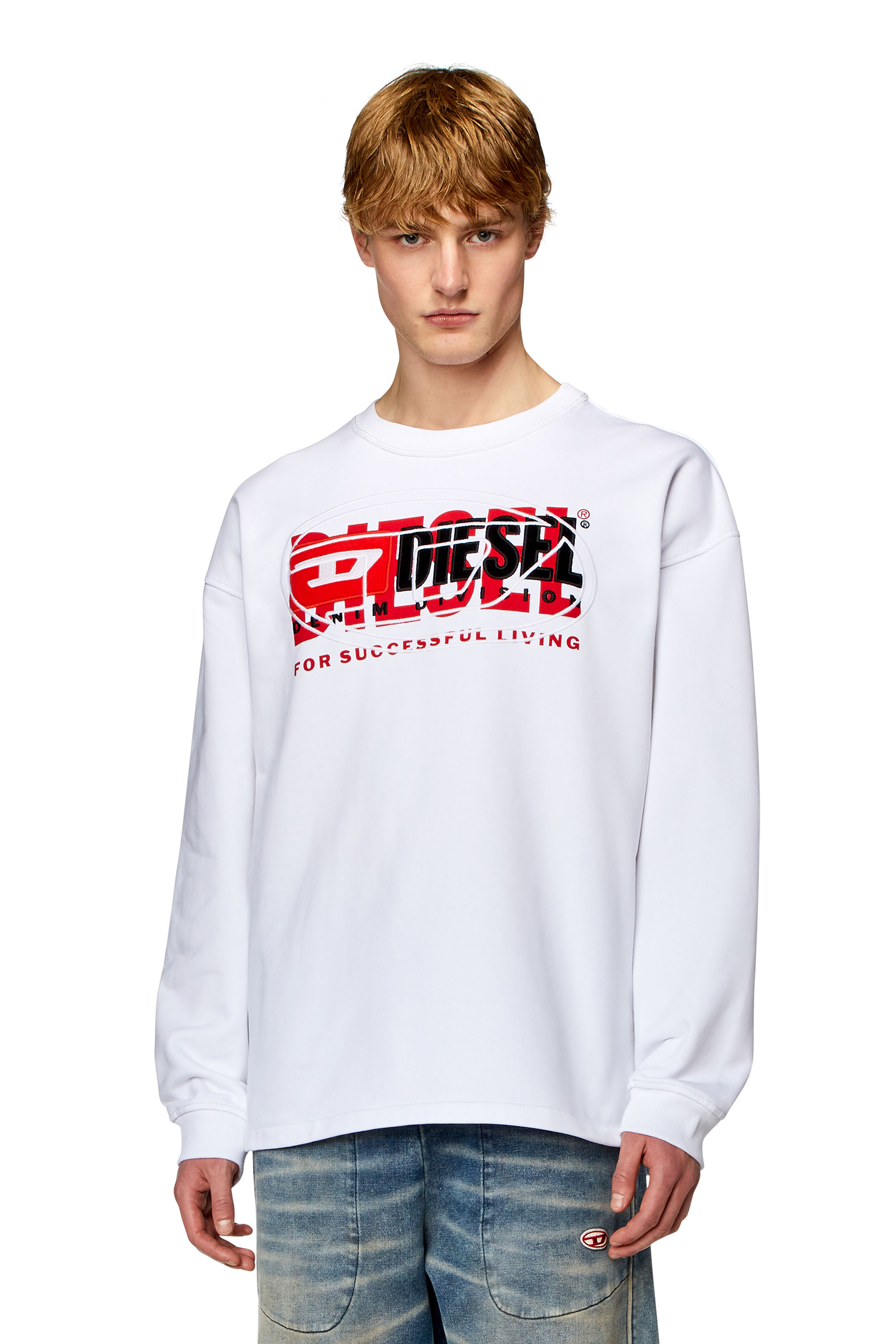 Diesel - S-BAXT-N1, Man Sweatshirt with layered logos in White - Image 1