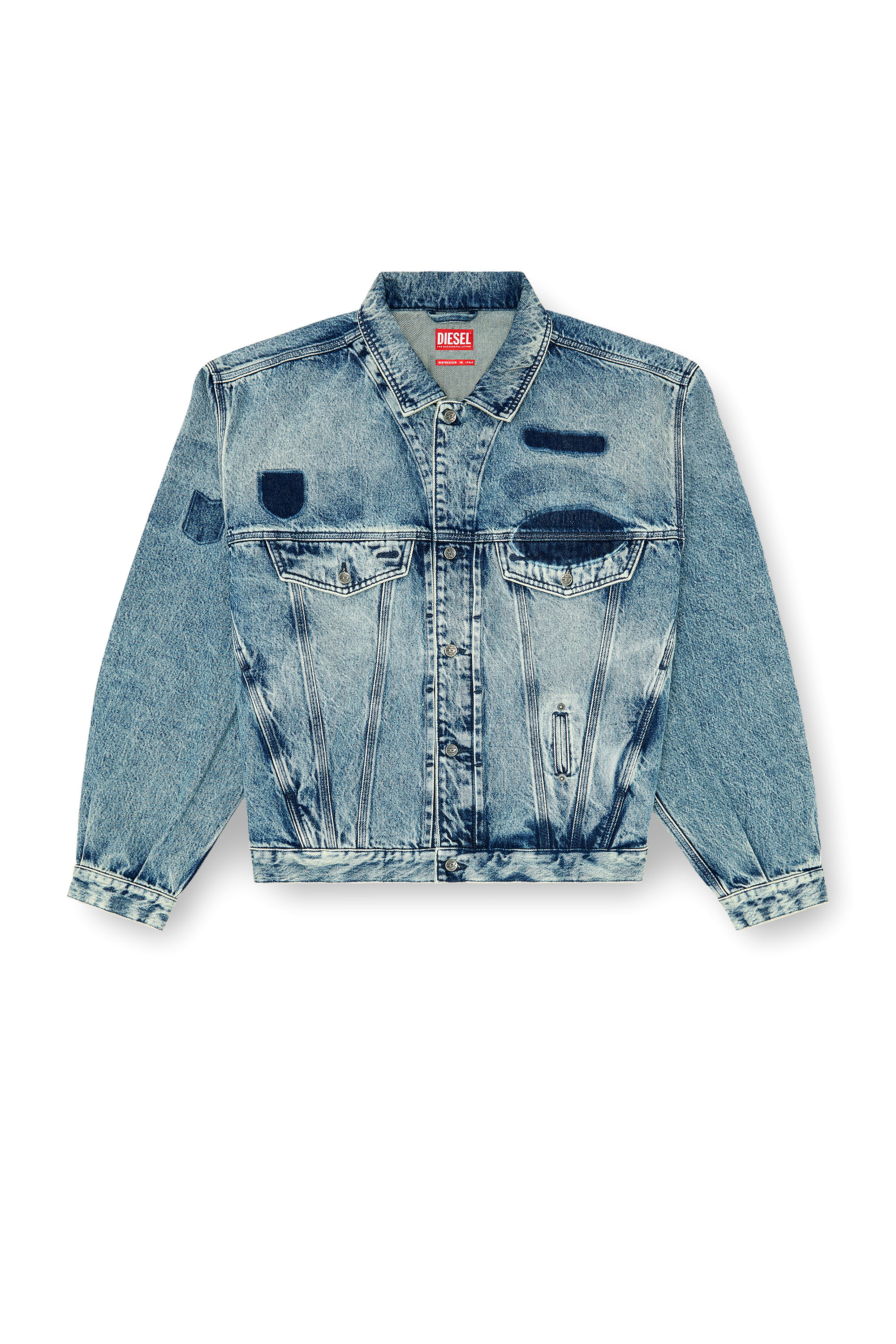 Diesel - D-DENVER-S2, Unisex's Trucker jacket with patch effects in Medium blue - 3