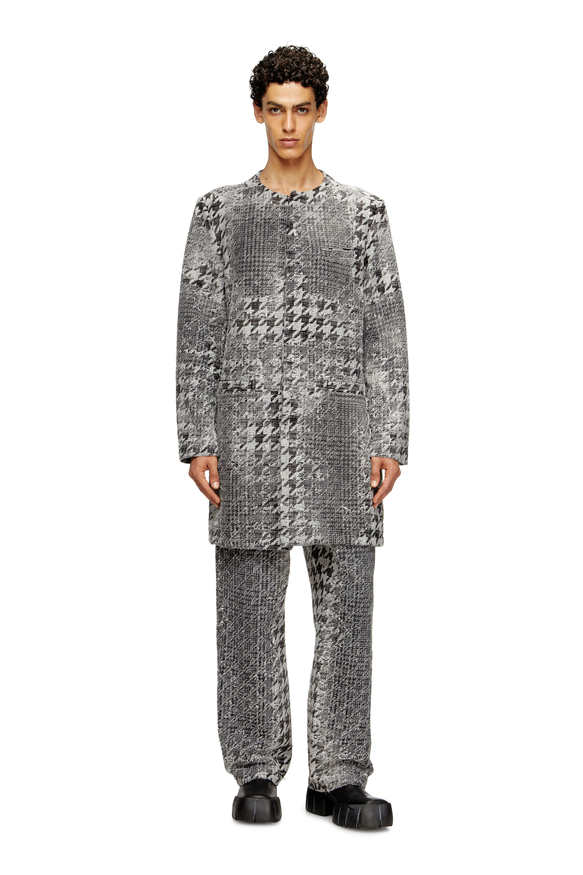 Diesel - D-LOT-FSH, Unisex's Coat in Prince of Wales jacquard denim in Black/Dark grey - 1