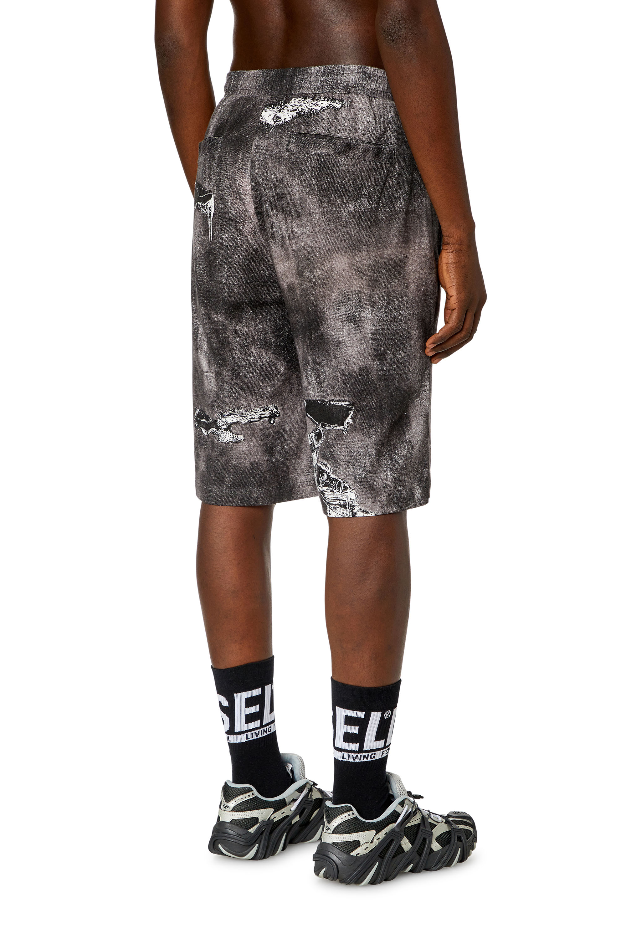 Diesel - P-STON-SHORT, Man Jersey shorts with denim print in Black - Image 4