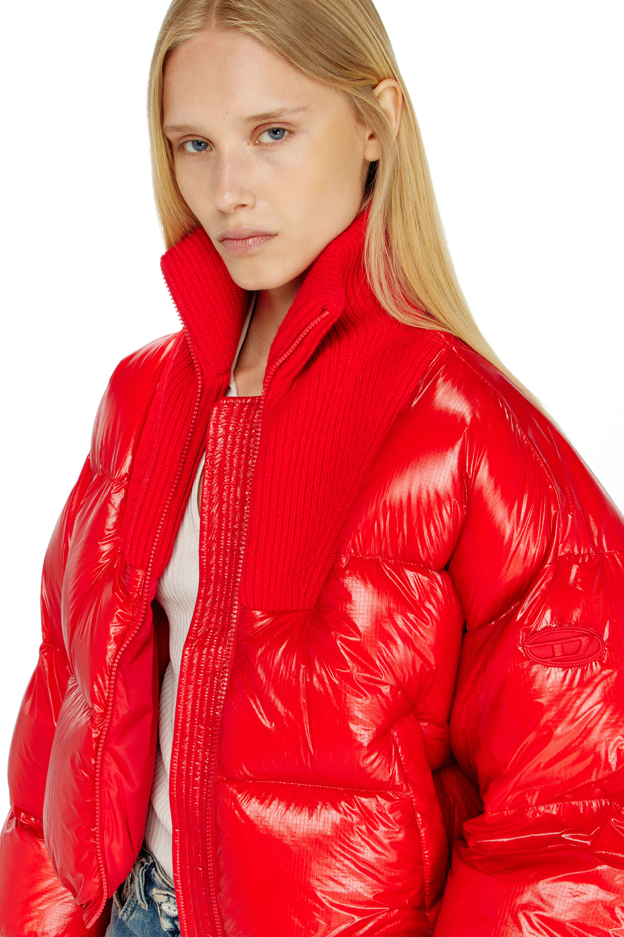 Diesel - W-ARRIOR, Woman's Down puffer jacket in ripstop with knitted collar in null - 5
