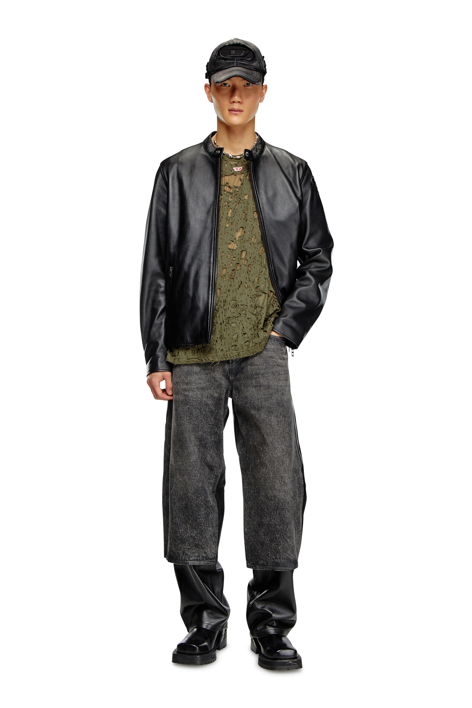 Diesel - T-BOXT-Q3, Man's Layered T-shirt with burn-out finish in Military Green - 1