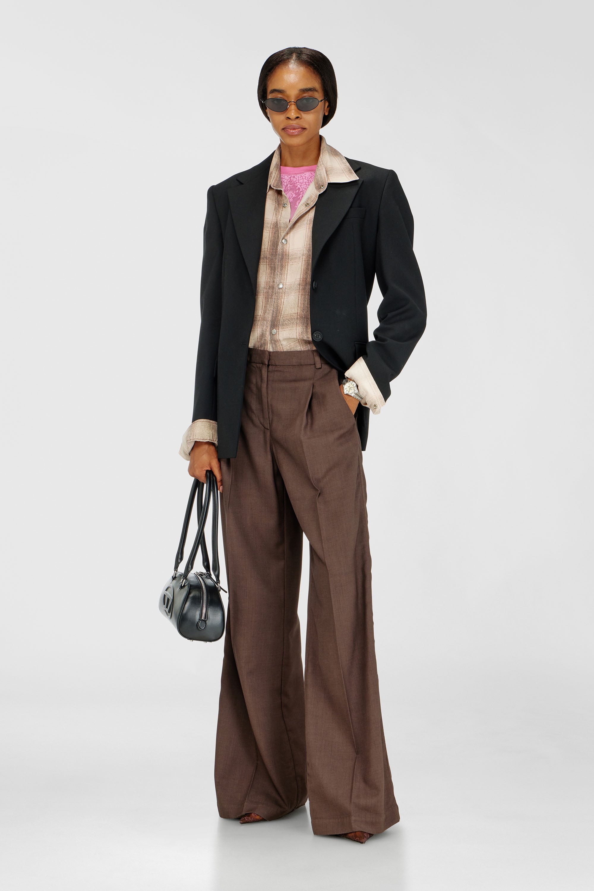 Diesel - P-ARIDE, Woman's Pleated wide-leg pants in stretch wool in null - 1