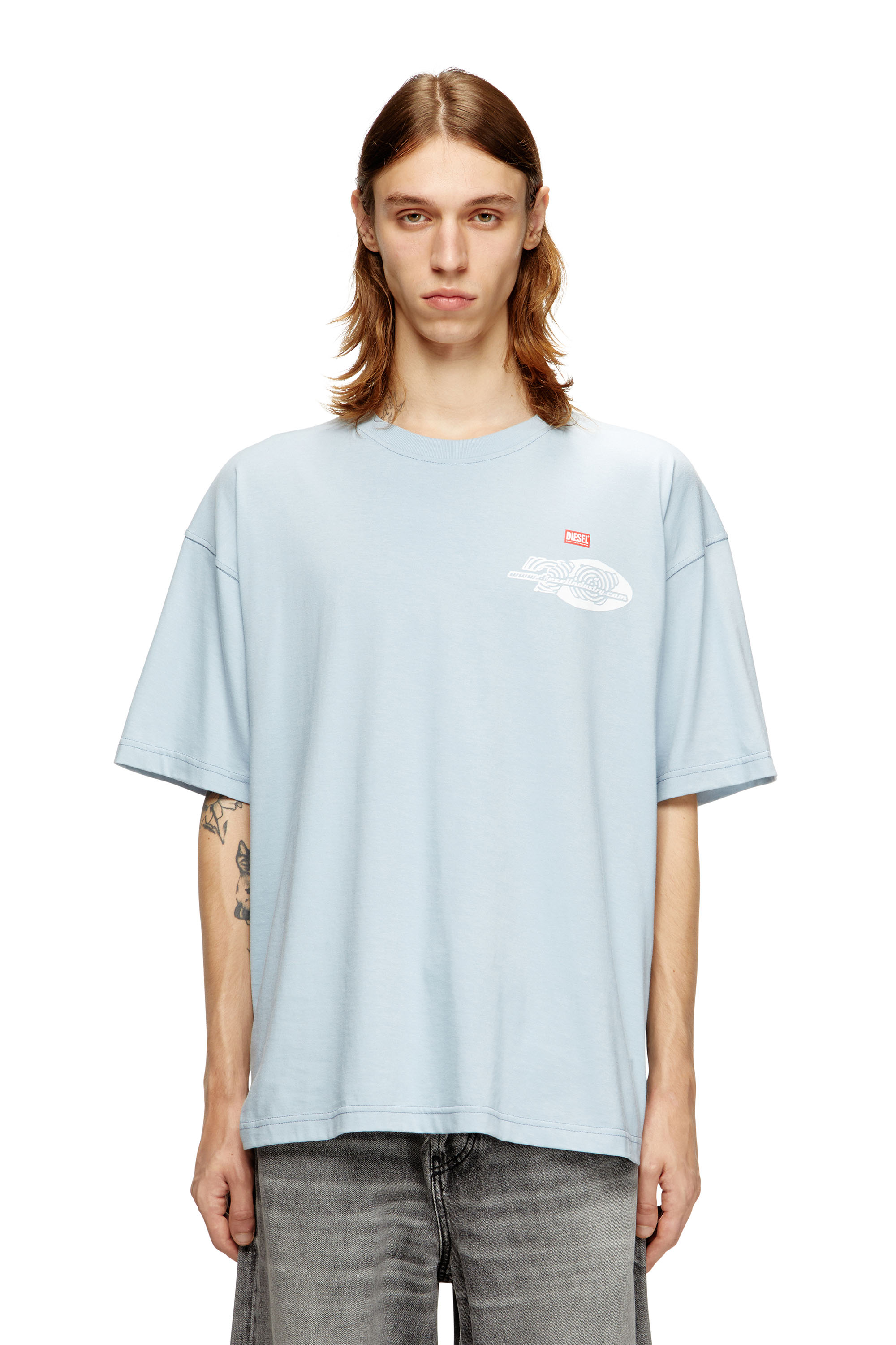 Diesel - T-BOXT-T23, Man's Cotton T-shirt with graphic print in Light Blue - 3