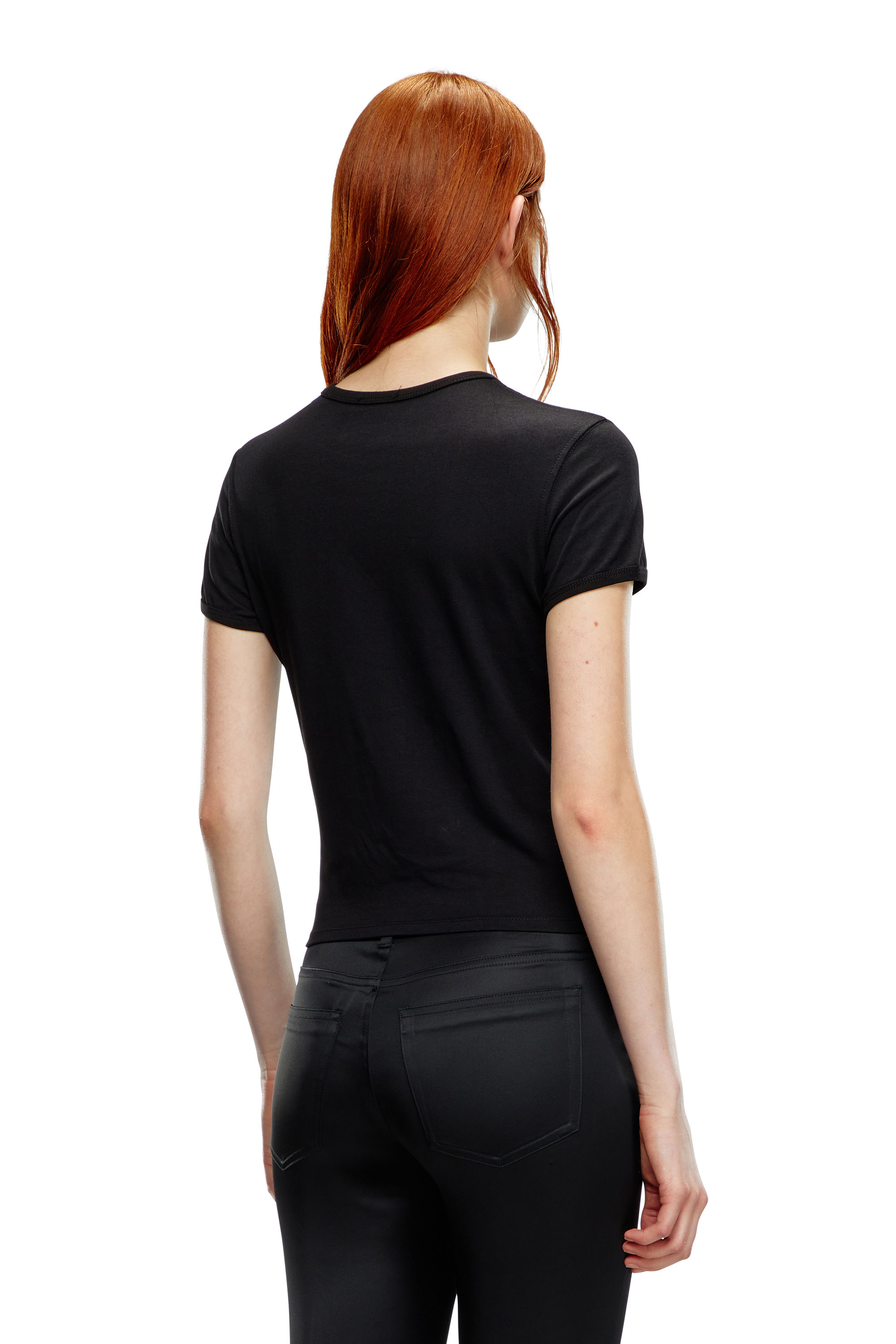 Diesel - T-UNCUTIE-LONG-OD, Woman T-shirt with injection-moulded Oval D in Black - Image 4