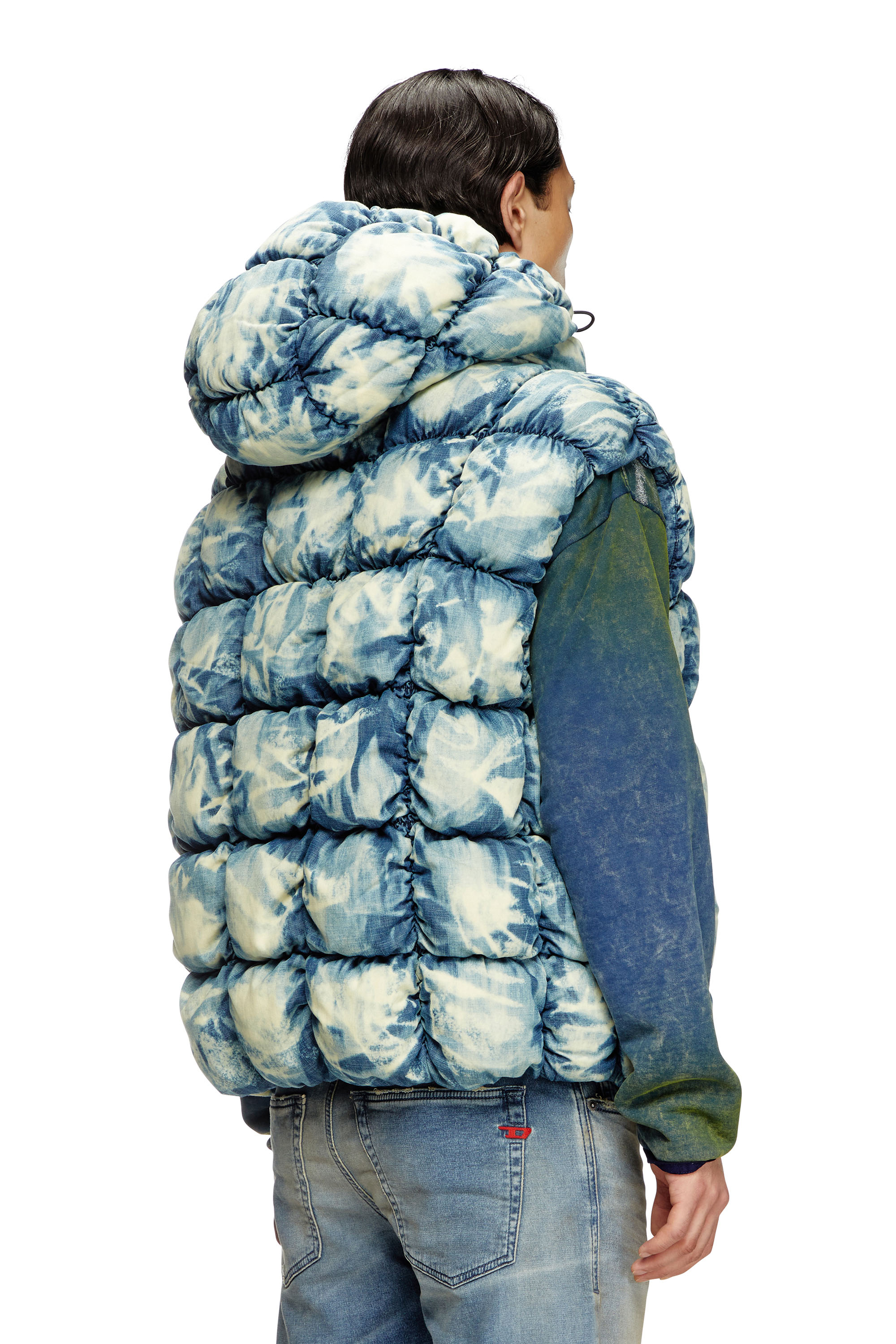 Diesel - W-THYS, Unisex's Tie-dyed denim puffer vest in Blue - 5