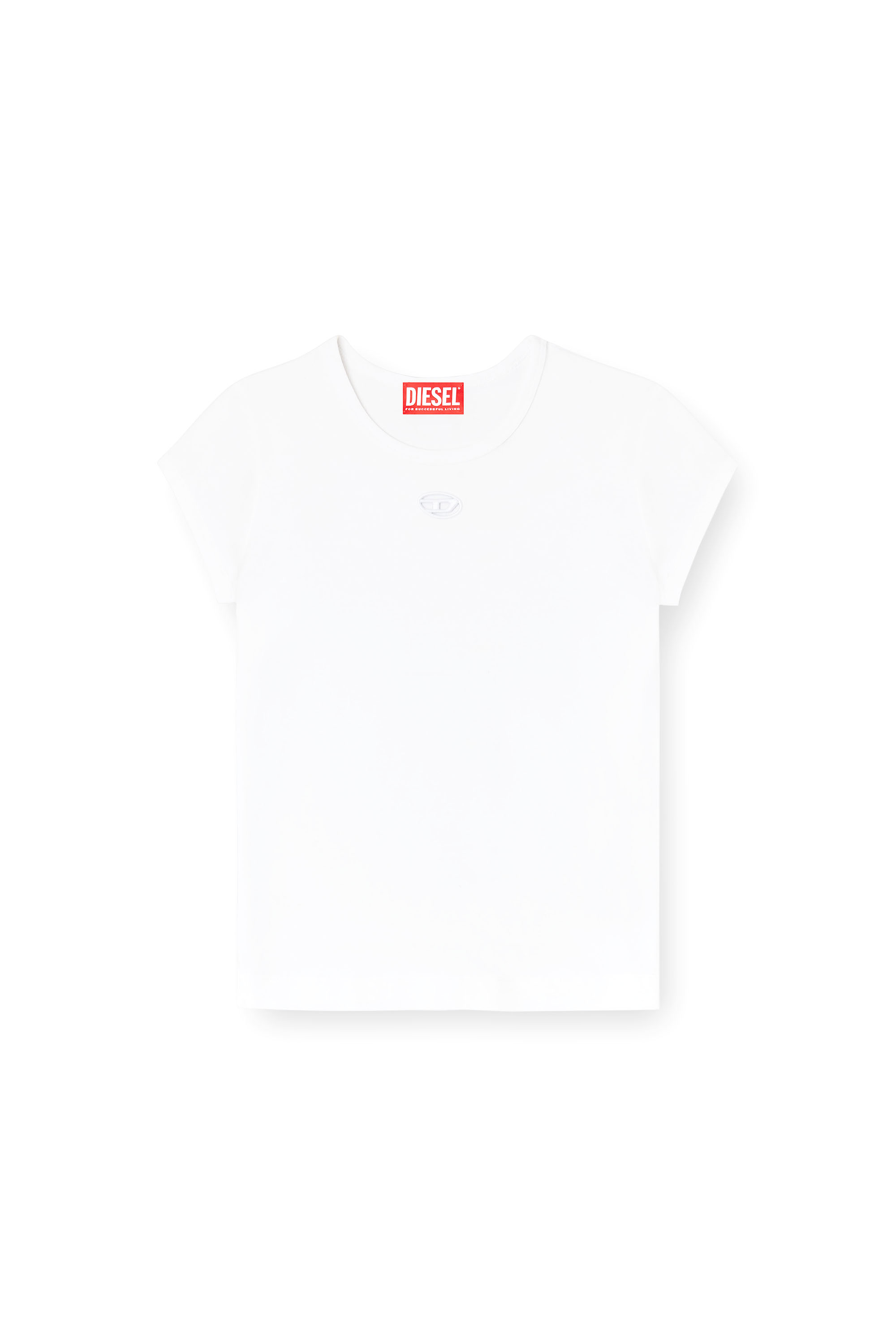 Diesel - T-ANGIE-OD, Woman's T-shirt with cut-out embroidered logo in White - 2