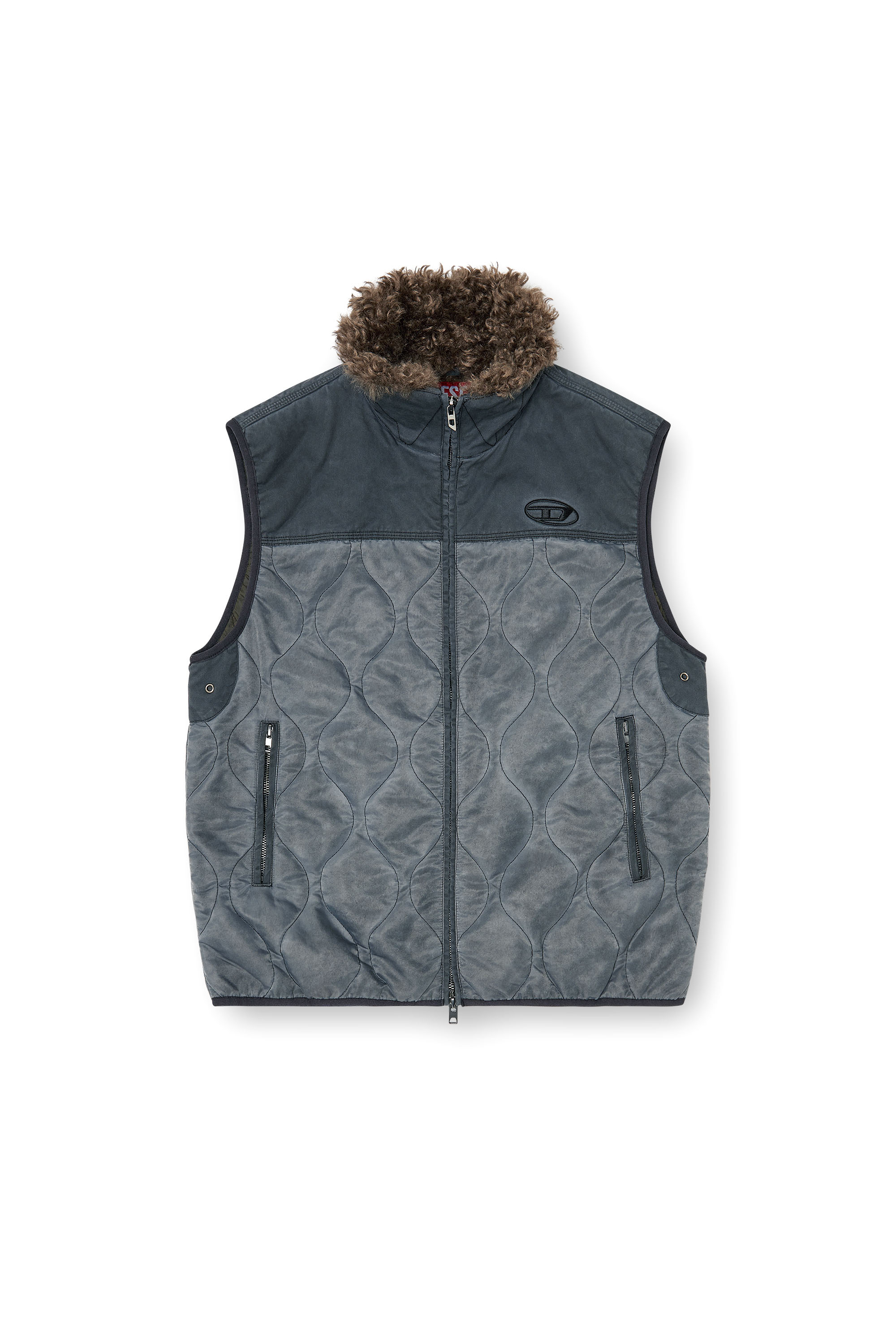 Diesel - J-ALVAR, Man's Quilted vest with fluffy neck lining in null - 3