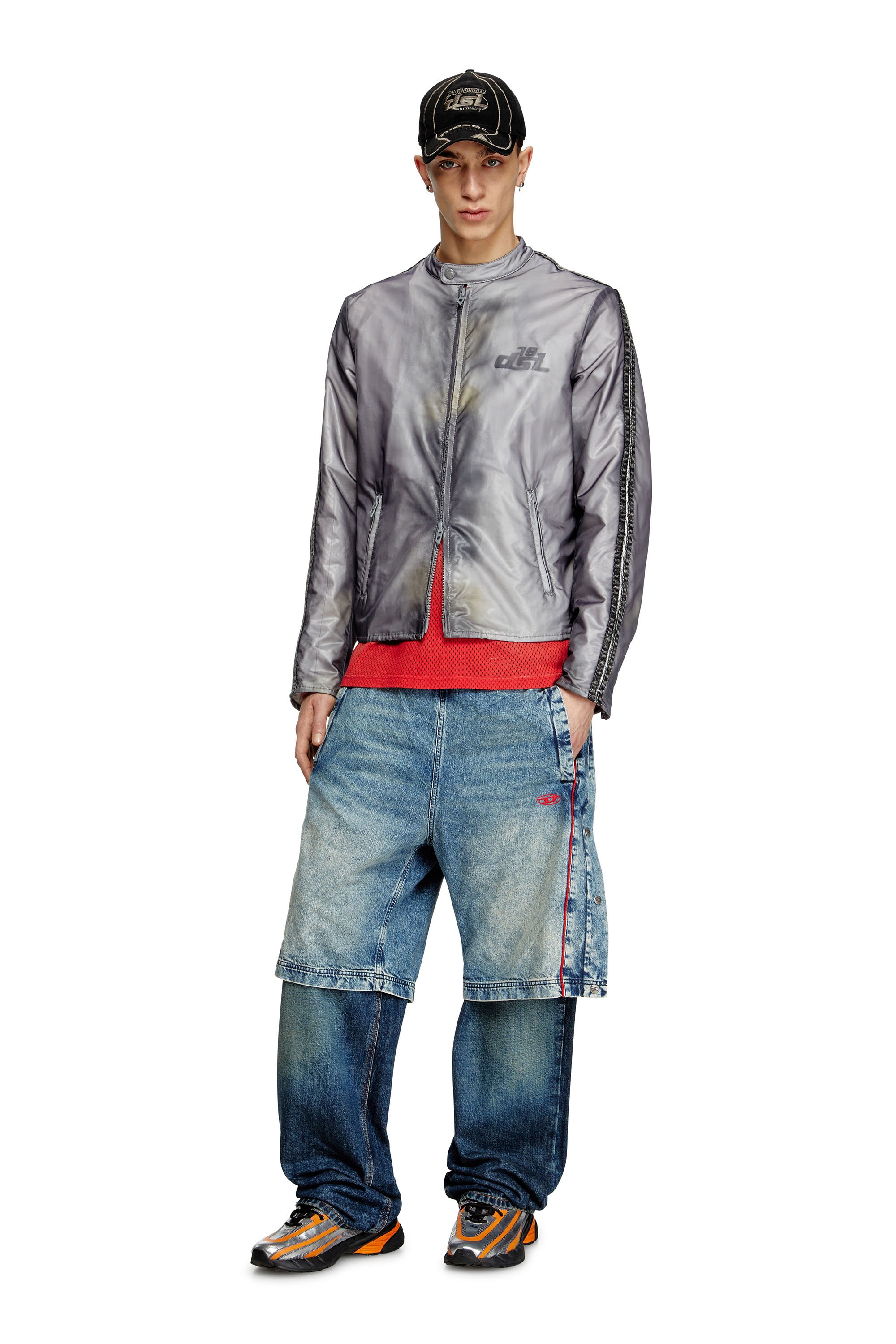 Diesel - J-POP, Man's Biker jacket with transparent effect in Grey - 2