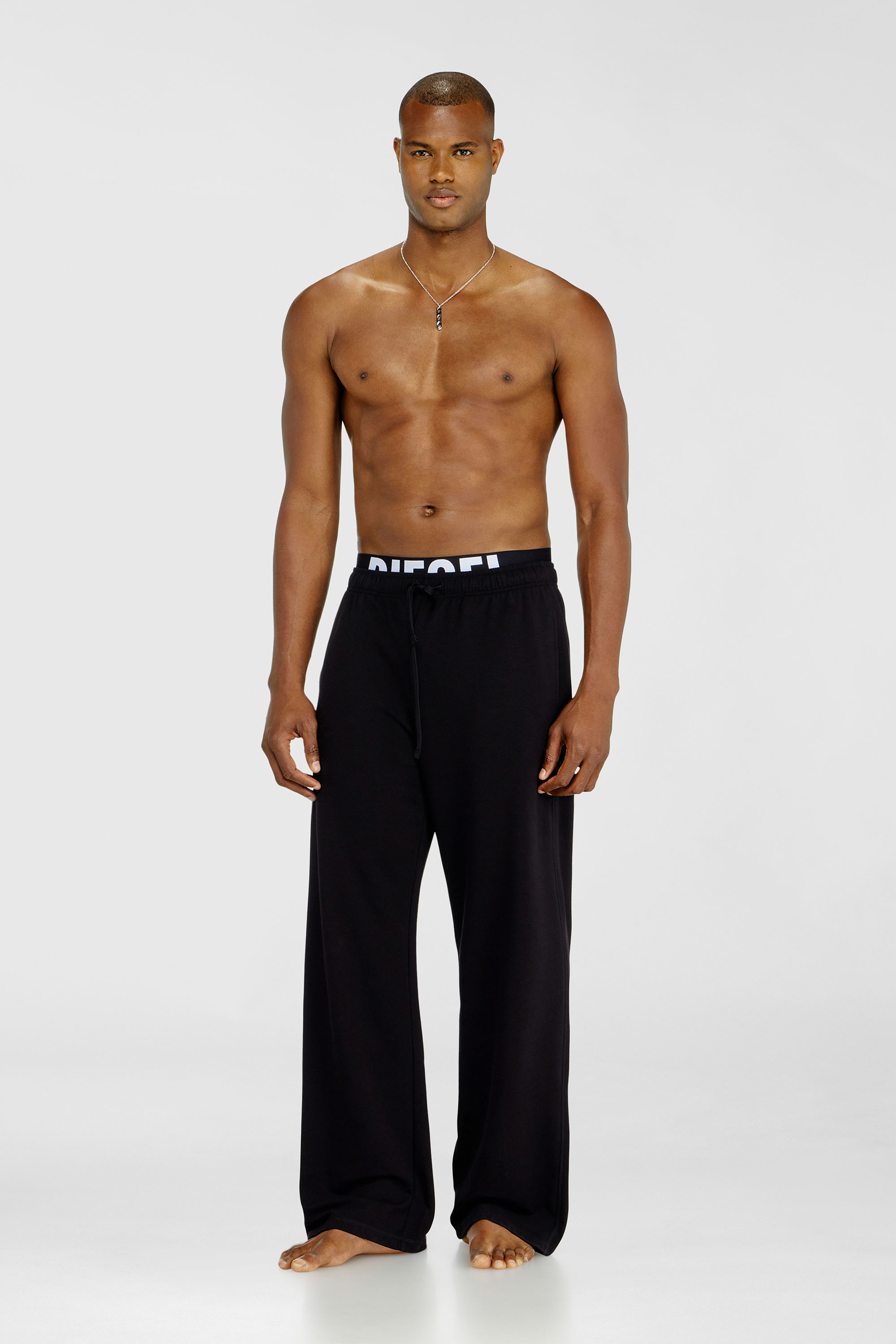 Diesel - BRADLEY-D-POP, Man's Logo-waistband lounge pants in cotton terry in Black - 3