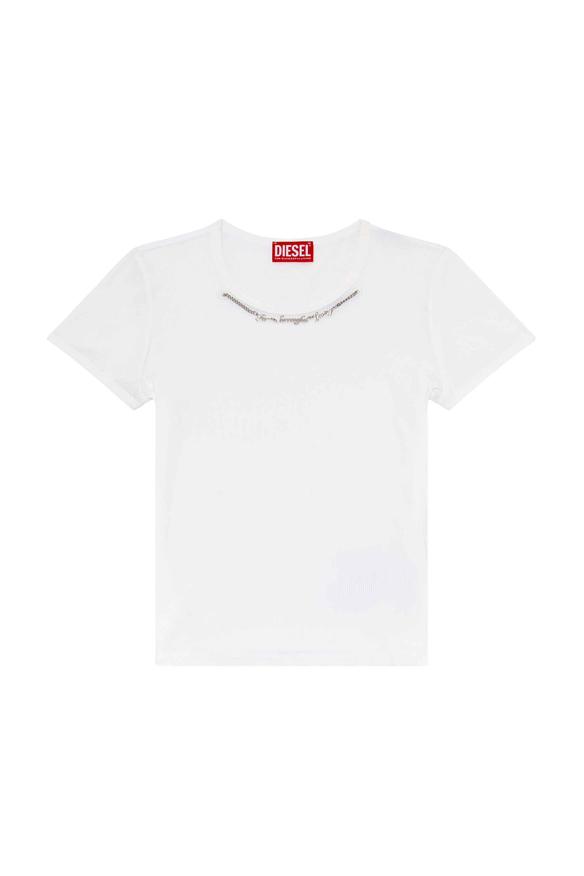 Diesel - T-MATIC, Woman Ribbed-jersey top with chain necklace in White - Image 3
