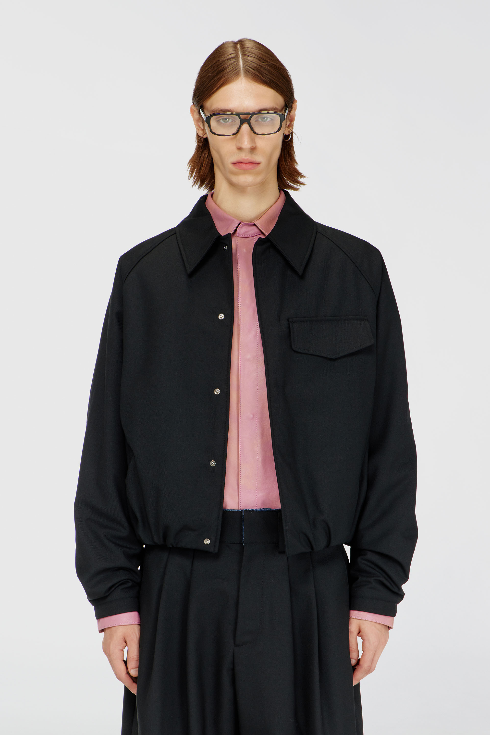 Diesel - J-ATTOR-COOL, Man's Gathered bomber jacket in wool blend in Black - 1