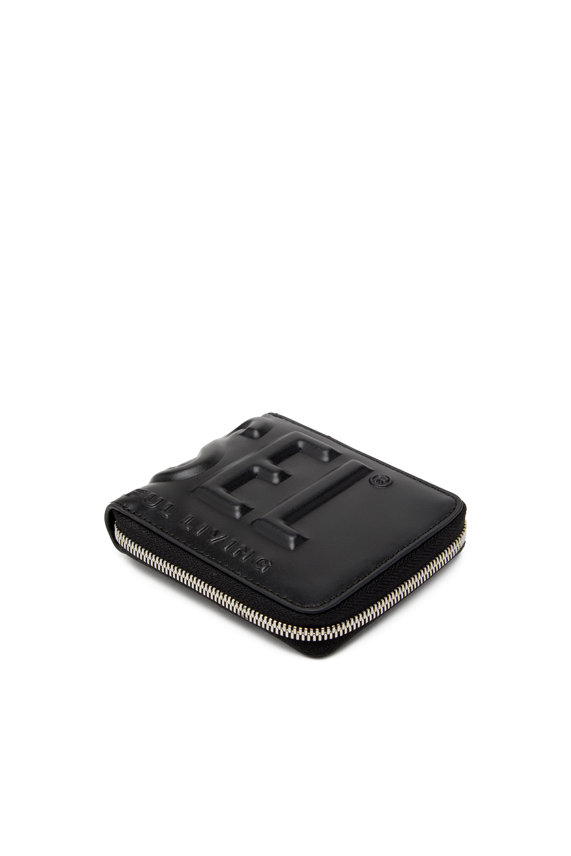 Diesel - DSL 3D- BI FOLD COIN ZIP XS, Man Leather zip wallet with embossed logo in Black - Image 4