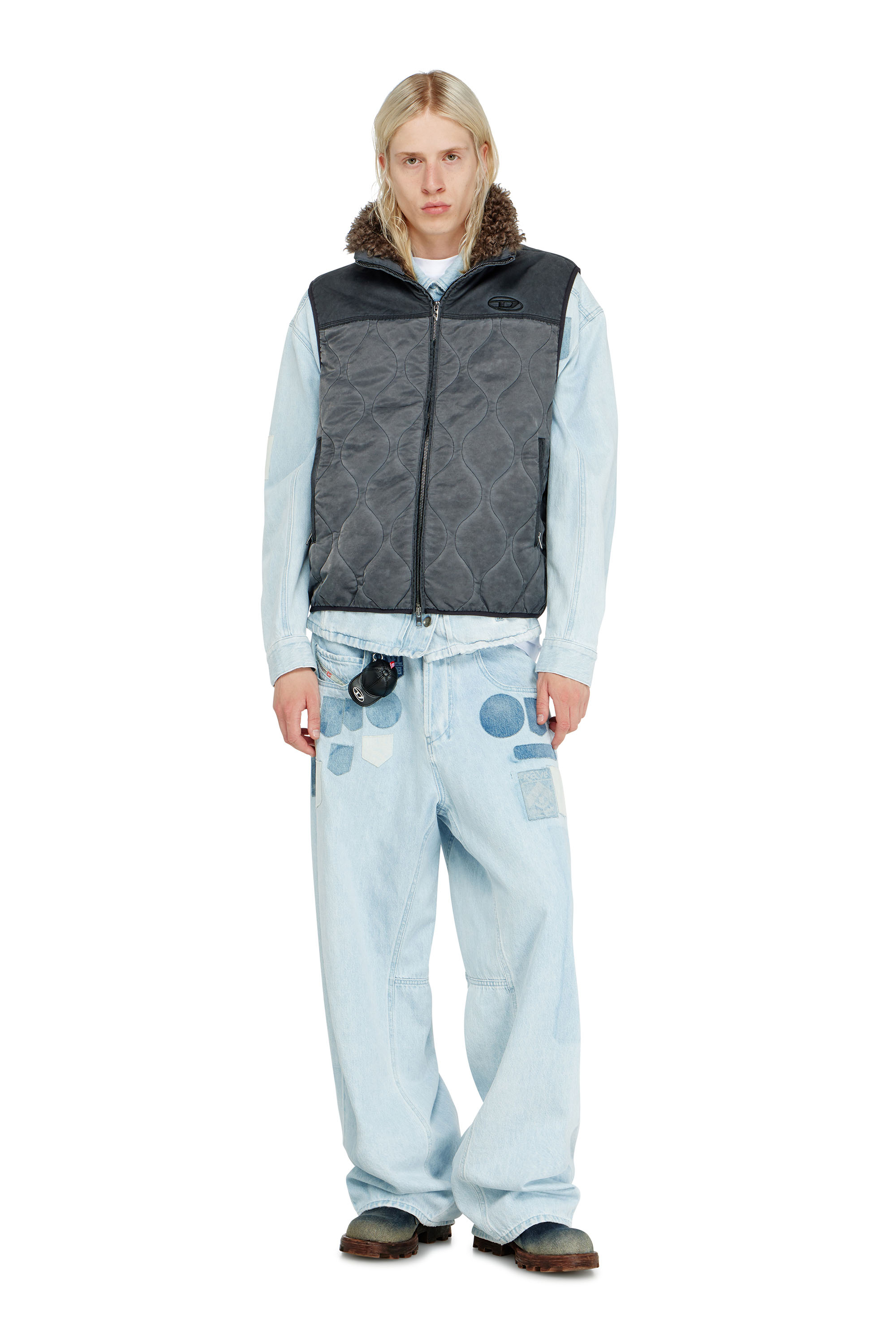 Diesel - J-ALVAR, Man's Quilted vest with fluffy neck lining in null - 1