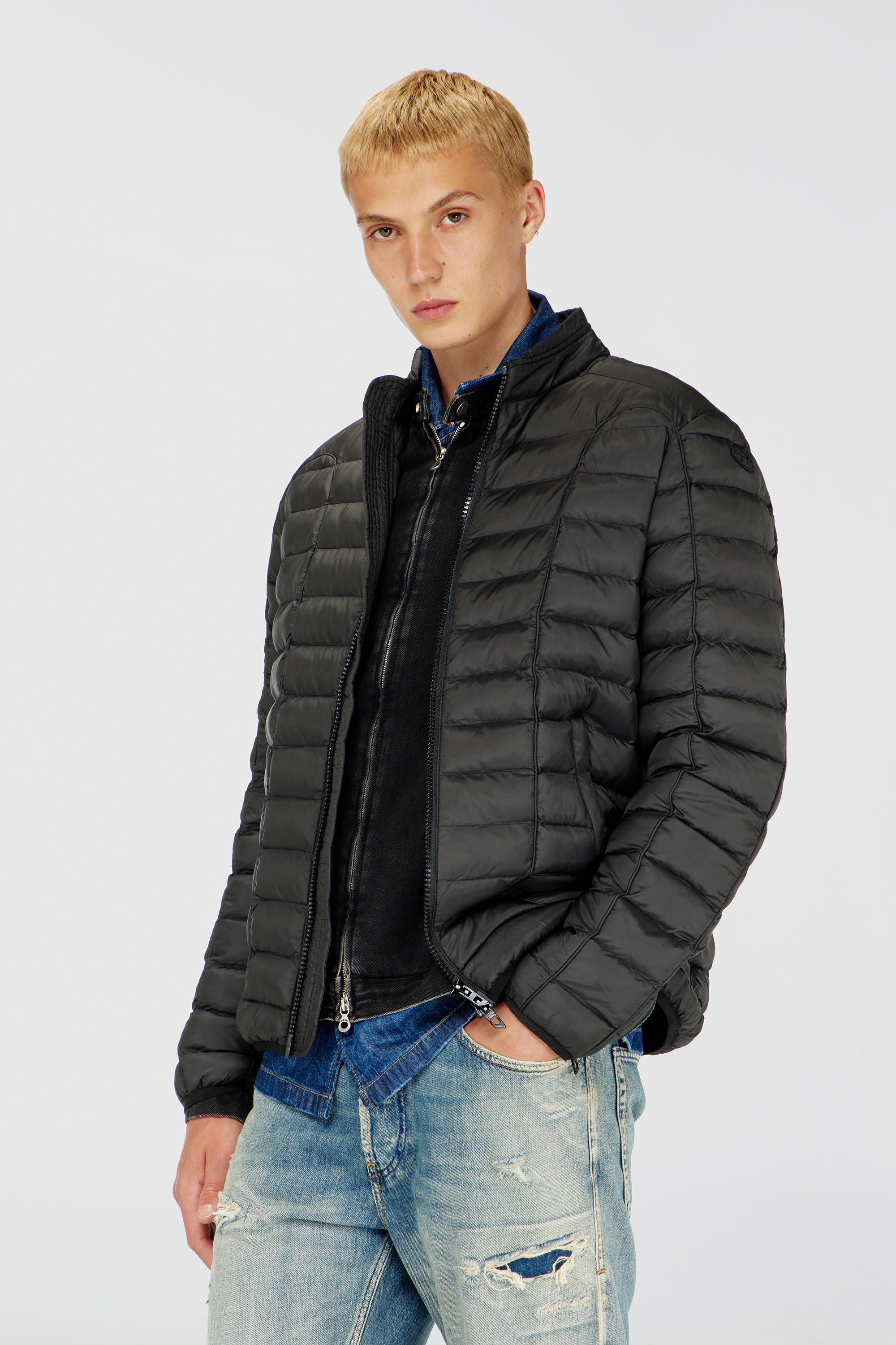 Diesel - W-PILOT, Man's Puffer jacket in light nylon in Black - 3