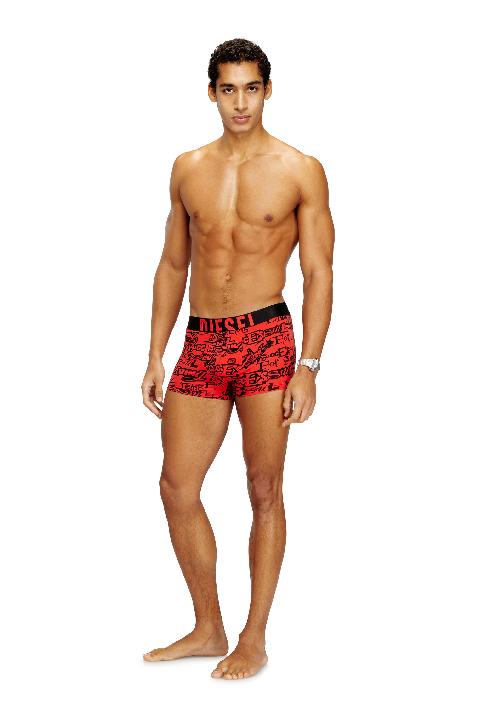 Diesel - DAMIEN-D-POP-3PACK-40, Man's Three-pack cotton trunks with bold logos in Black/Red - 3