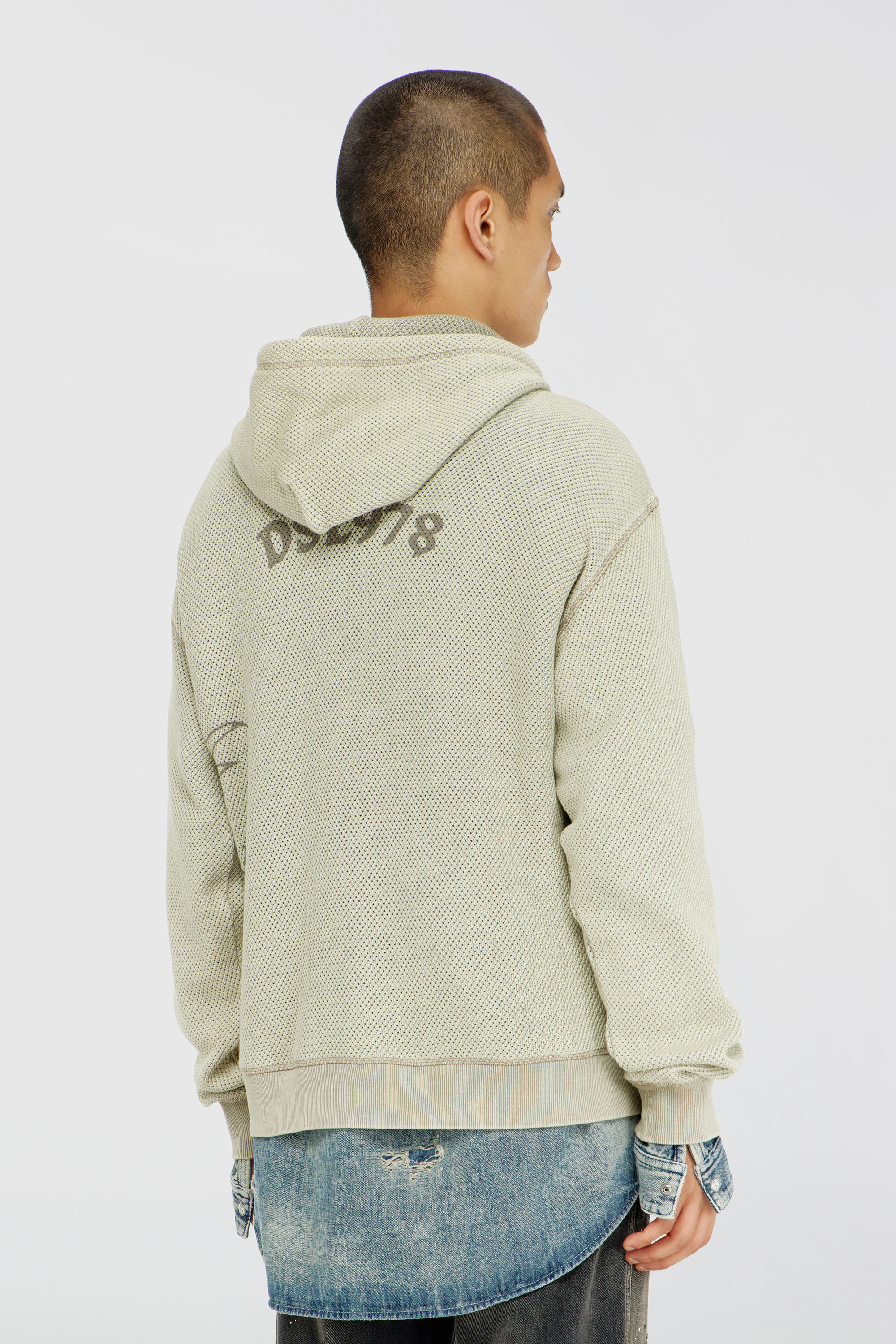 Diesel - S-NORM-HOOD-AA1, Man's Hoodie in textured cotton mesh in Beige - 2