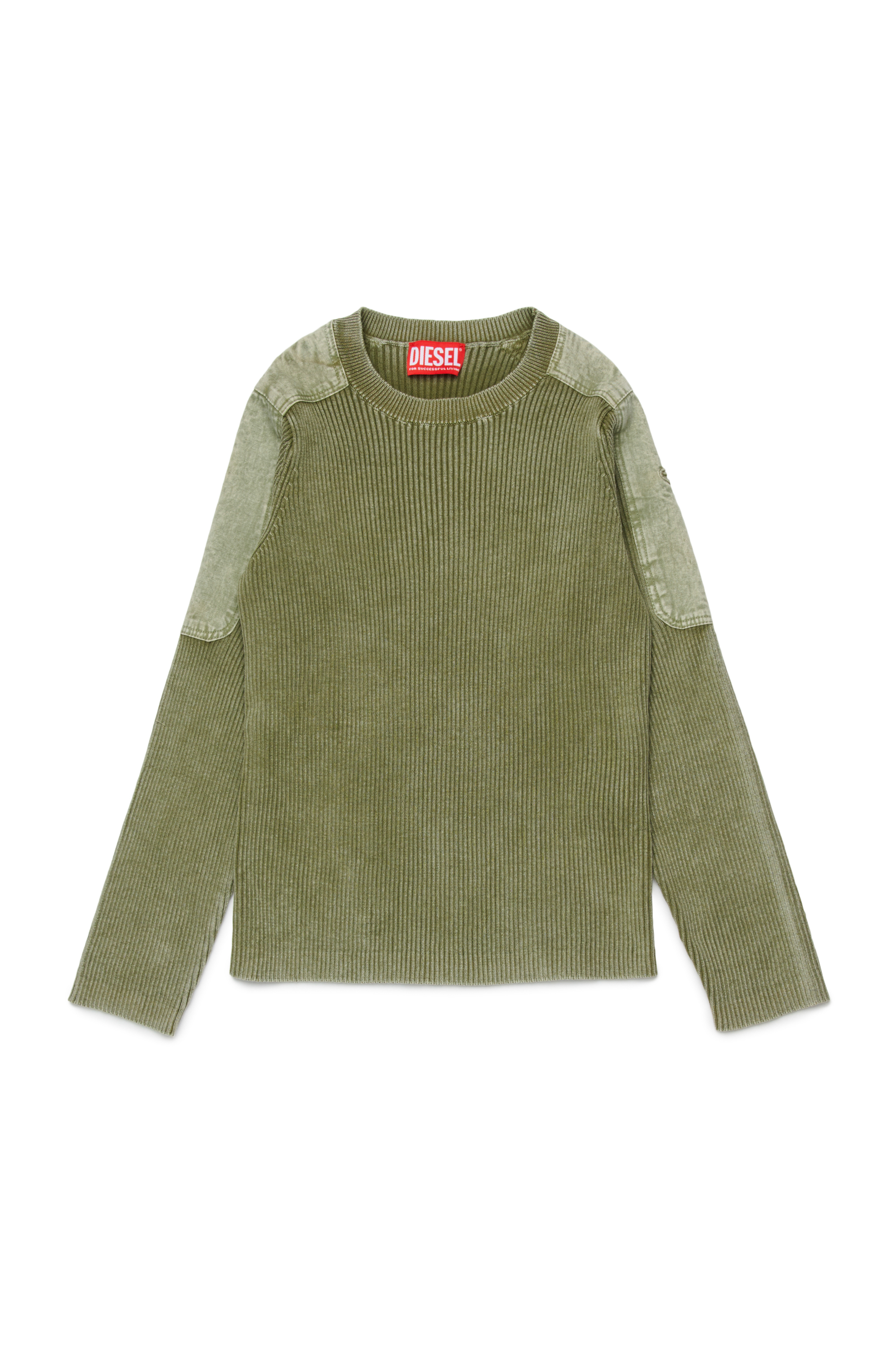 Diesel - KAMERYN, Man's Knit top with tonal canvas patches in Green - 1
