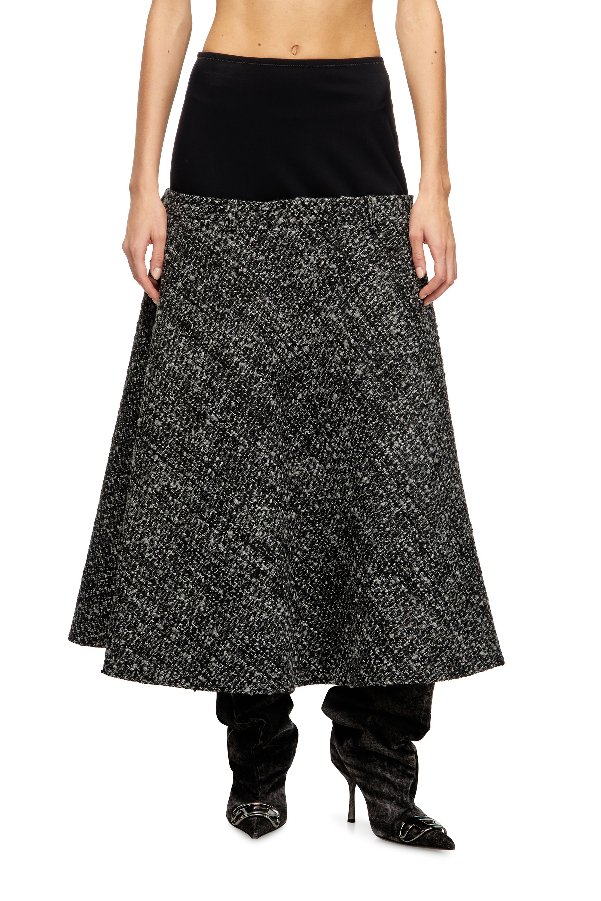 Diesel - O-GRACE, Woman's Bouclé skirt with stretch waist in Black - 1