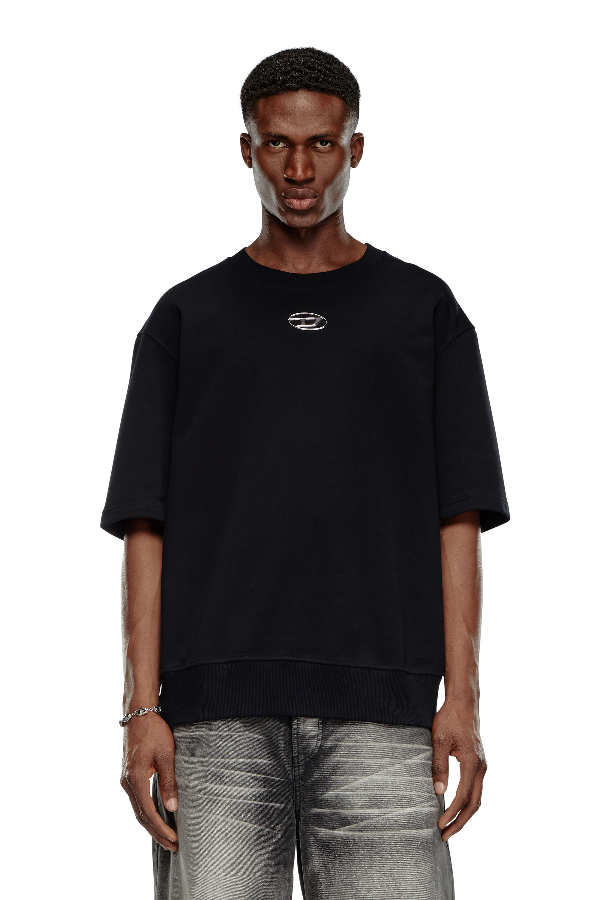 Diesel - S-COOLING-L1, Man's Short-sleeve sweatshirt with metallic logo in Black - 5