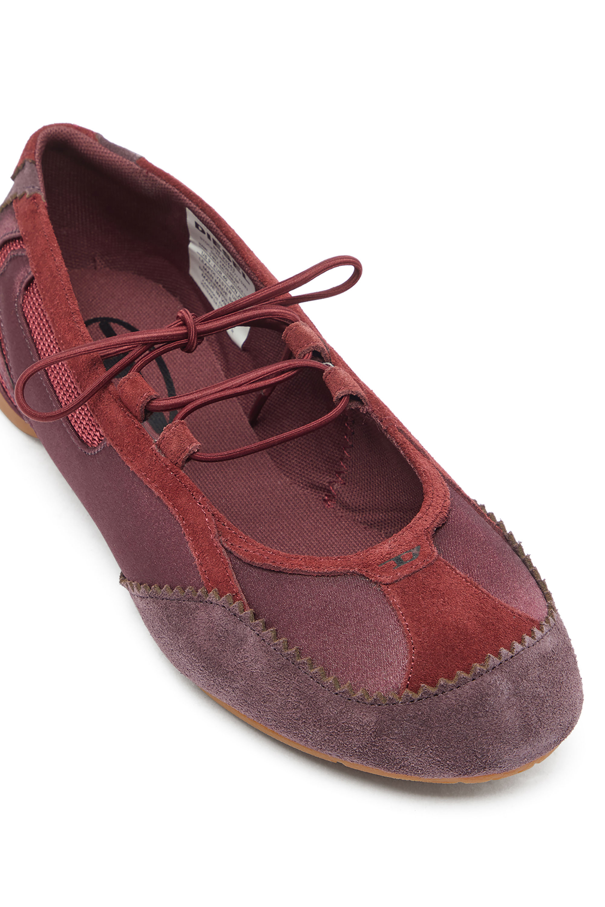 Diesel - D-MILE BALLERINA LACE UP II W, Woman's D-Mile - Lace-up ballerina flats in leather and mesh in Burgundy - 6