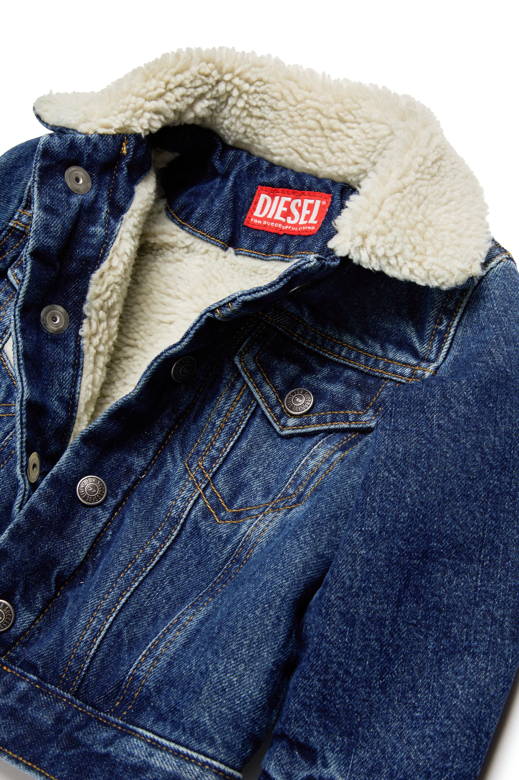 Diesel - JESKI-B, Man's Trucker jacket with teddy lining in Dark Blue - 3