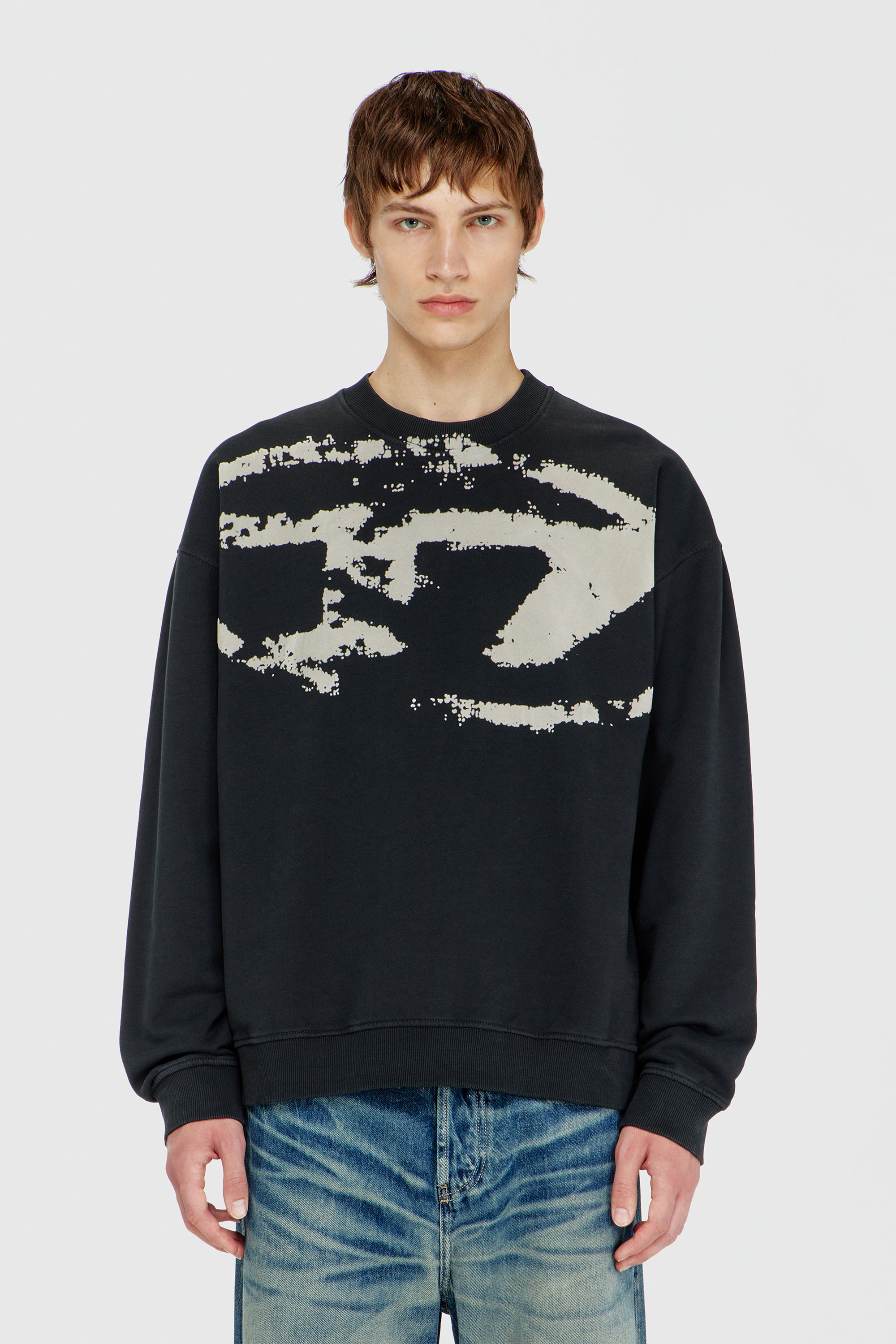 Men's Cotton sweatshirt with flocked Oval D | Black | Diesel TR