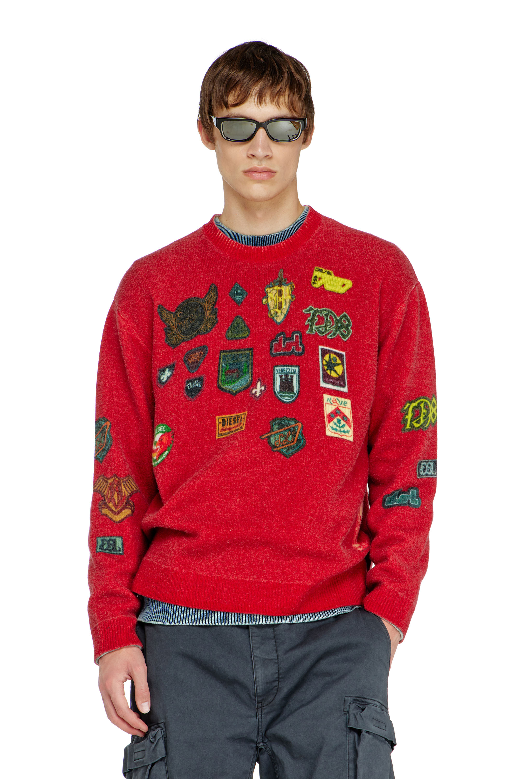 Diesel - K-PATCY, Man's Wool jumper with printed patches in Red - 1