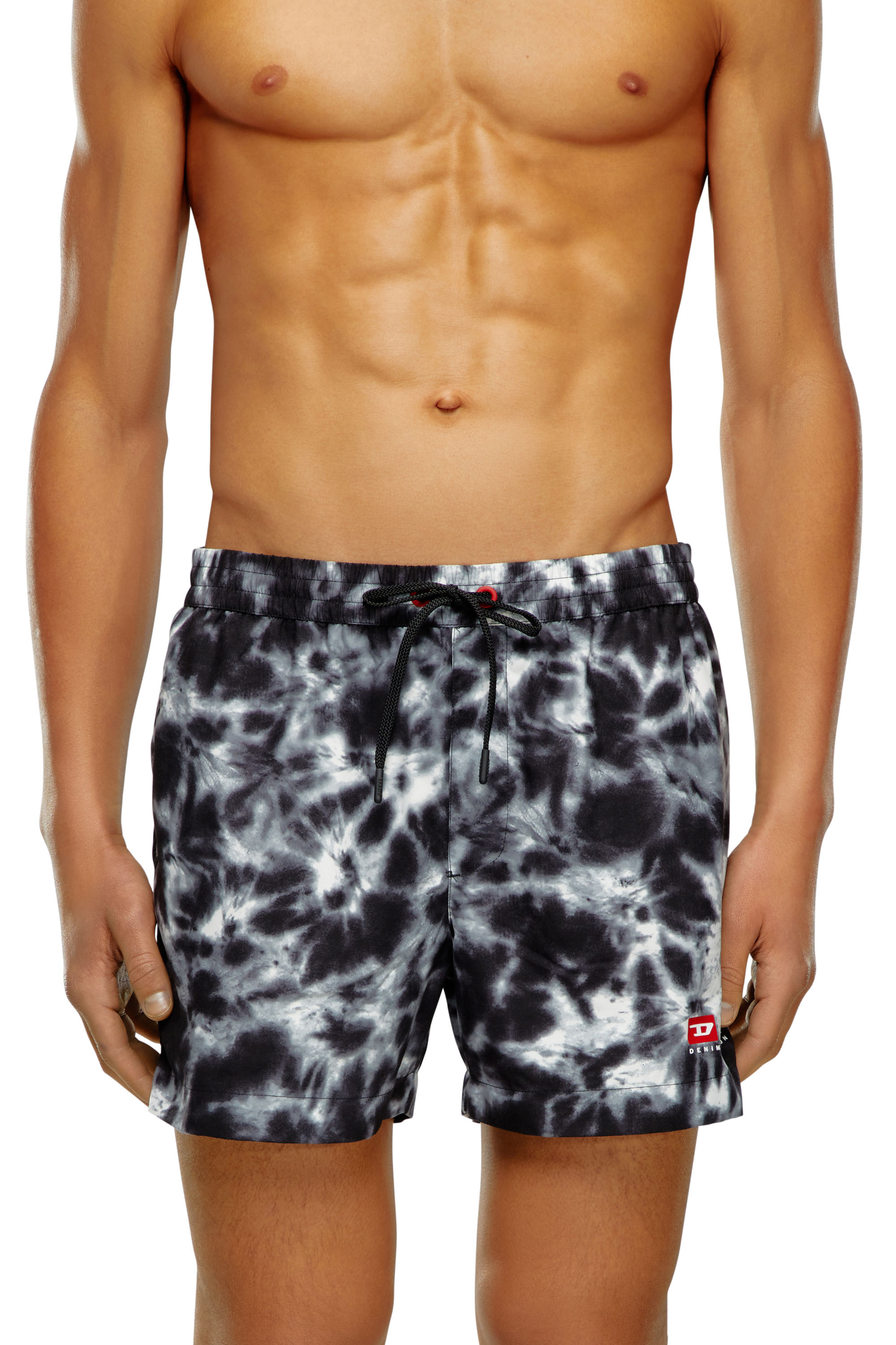 Men's Mid-length swim shorts with tie-dye print | Black | Diesel