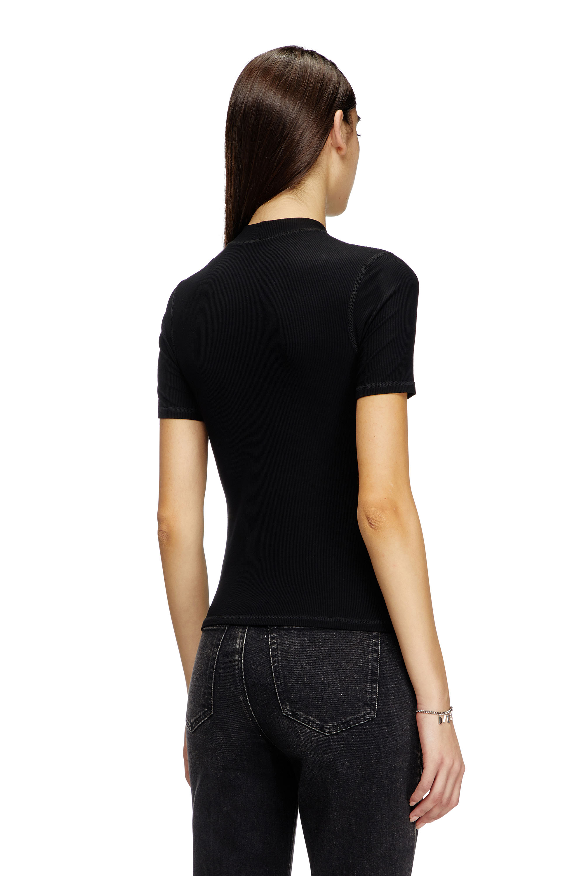Diesel - T-MOKKY-MICRODIV, Woman's Ribbed T-shirt with mock neck in Black - 4