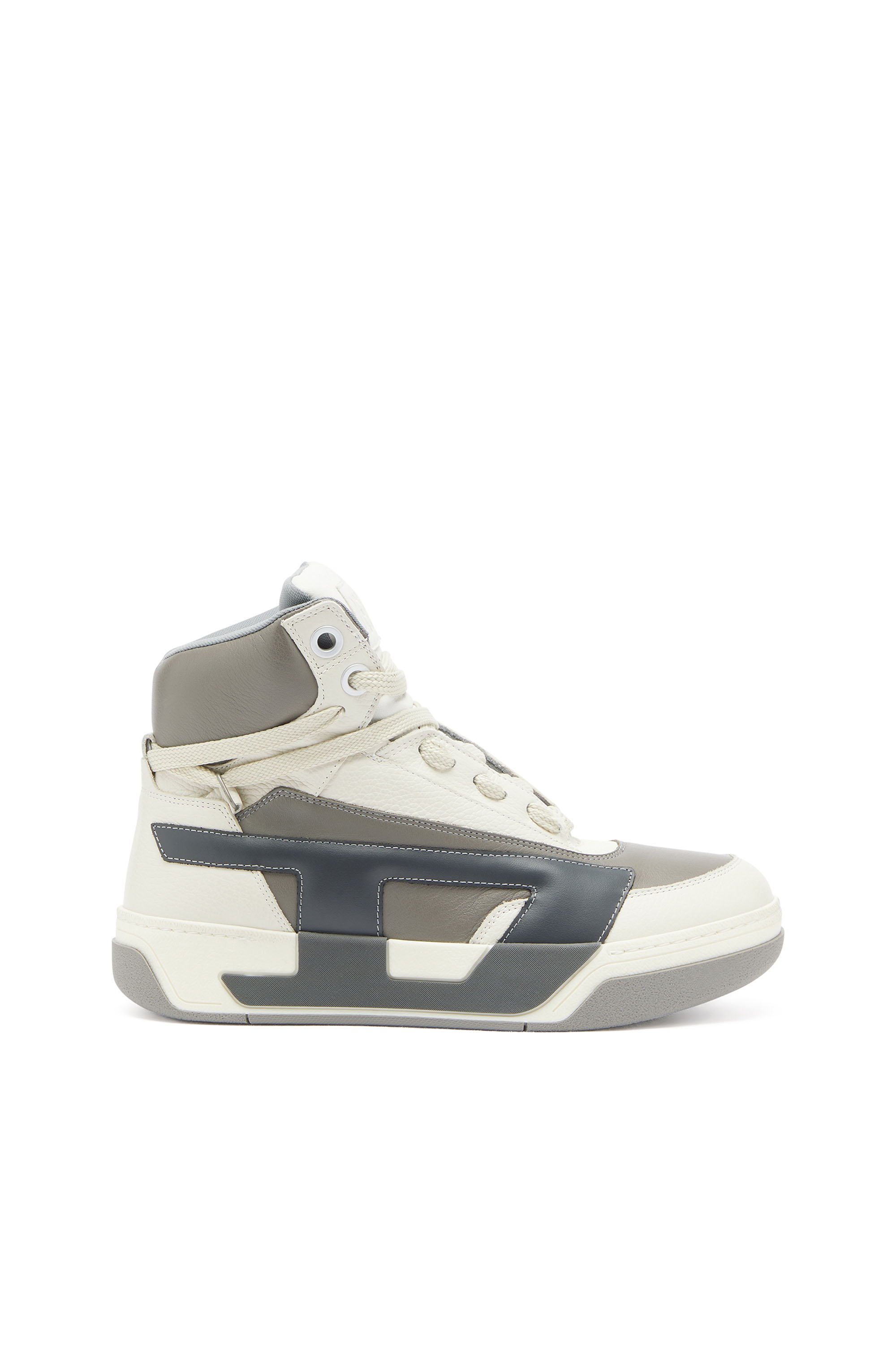 Diesel - S-D-OLLIE MID, Man's S-D-Ollie - High-top leather sneakers with D logo in White/Grey - 1