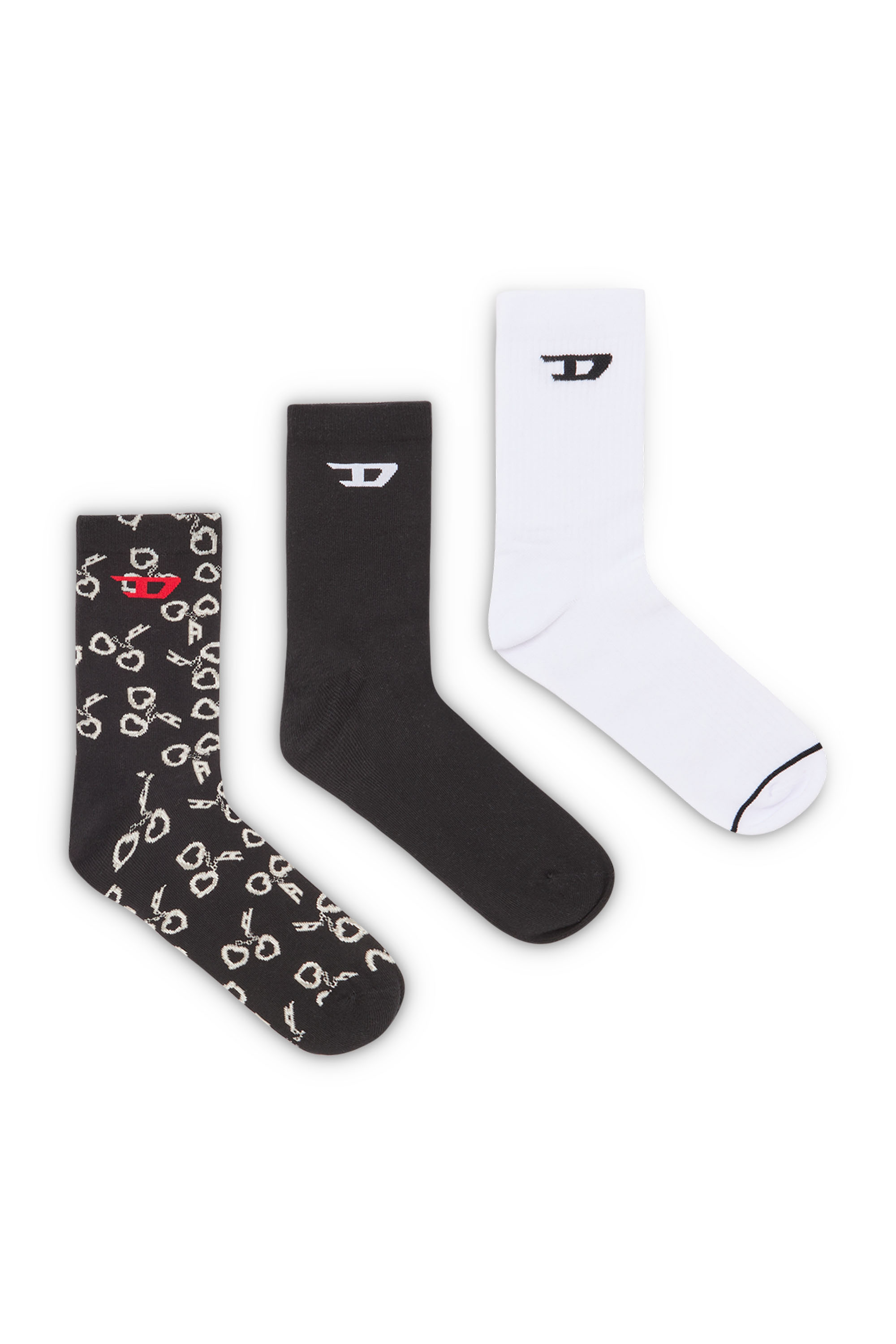 Diesel - SKM-RAY-THREEPACK, Man's 3-pack socks with handcuff motif in Black/White - 1