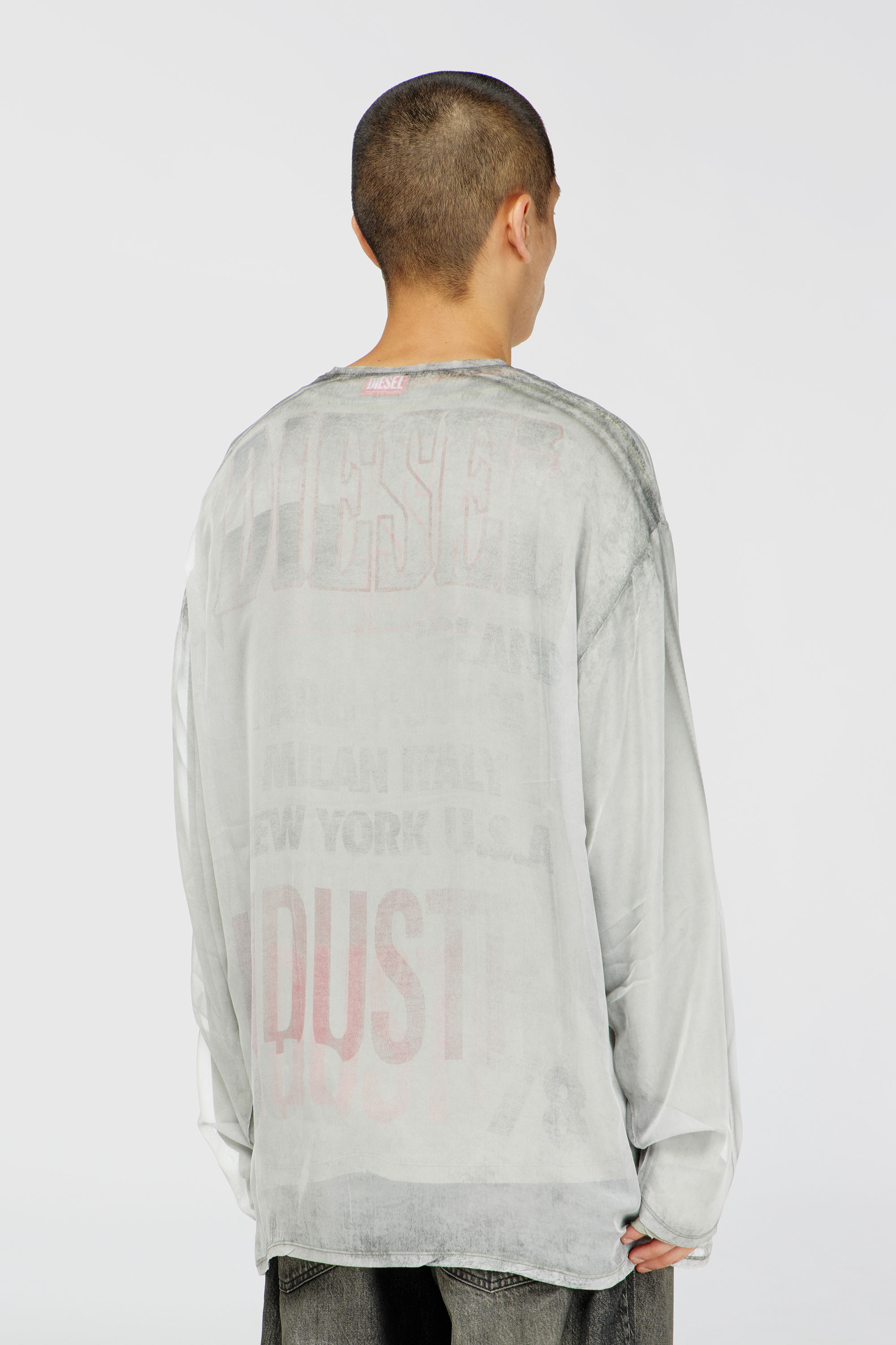Diesel - T-DOUBLEX-LS, Man's Sheer chiffon top with concert graphics in Light Grey - 4