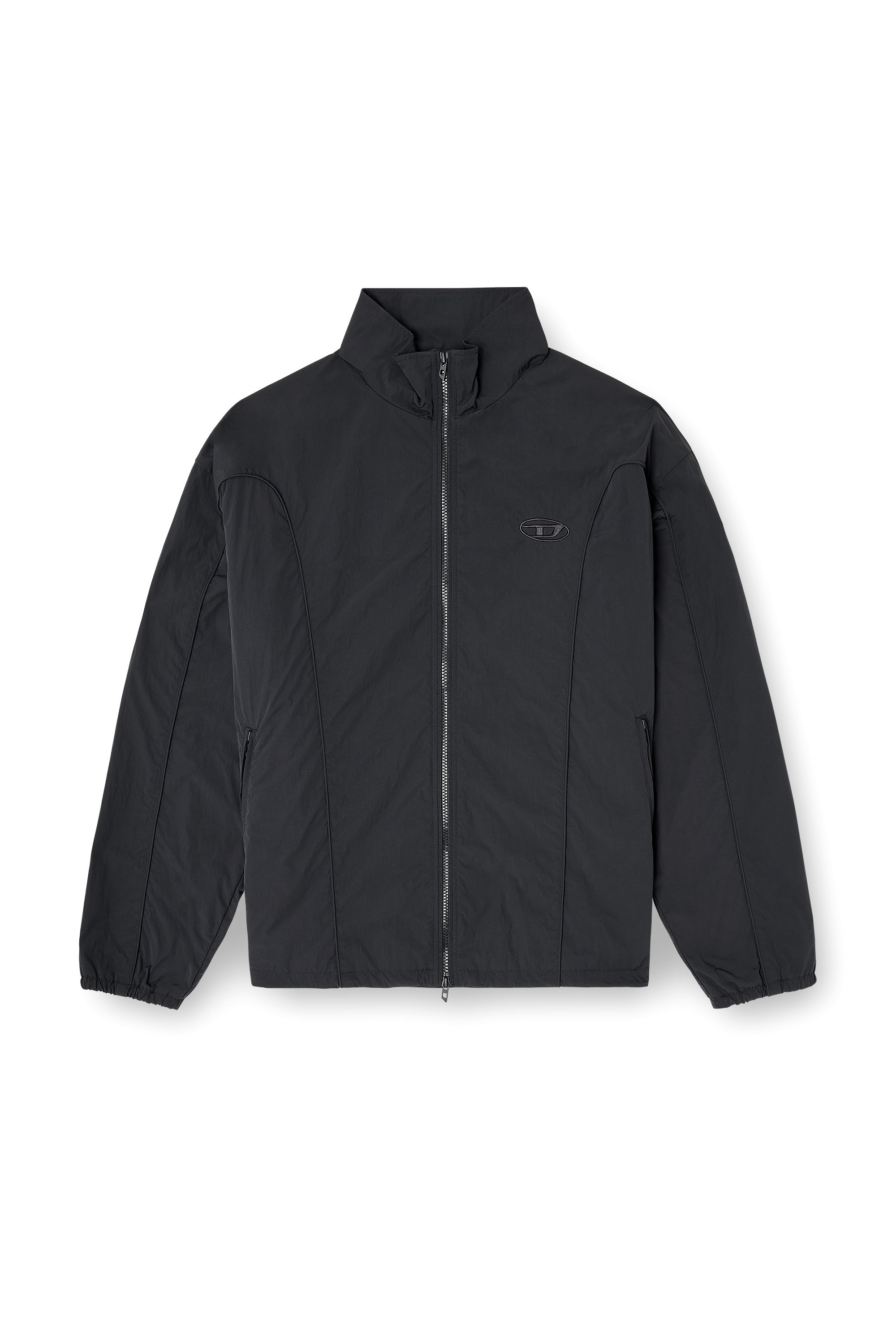 Diesel - J-FIVE-WRD-AKAD, Man's Crinkled-nylon jacket with piping in Black - 3