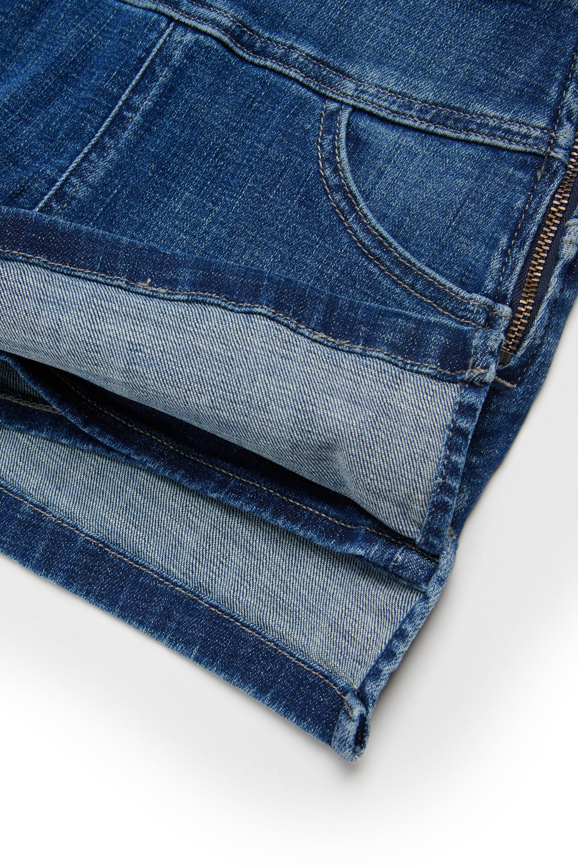 Diesel - GERLI, Woman's Denim mini skirt with undershorts in Medium blue - 4
