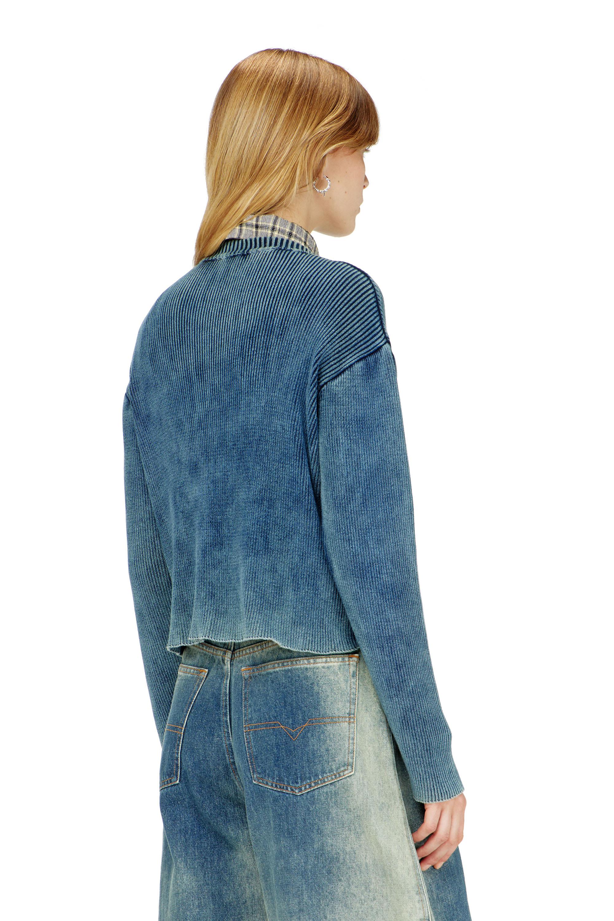 Diesel - M-ANCHOREX, Woman's Cut-out ribbed jumper with Oval D plaque in Blue - 4