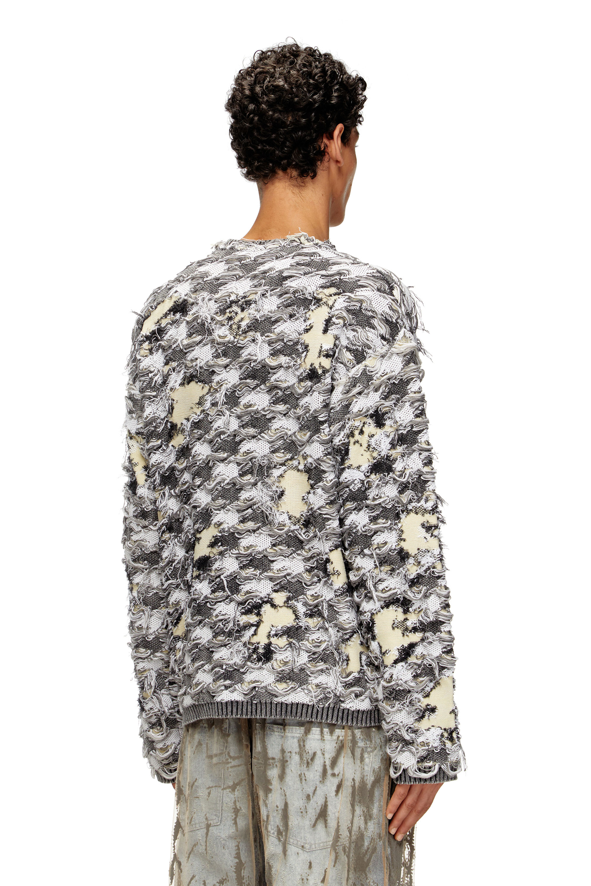 Diesel - K-VALBOR, Man's Cardigan in devoré houndstooth jacquard in Black/White - 4