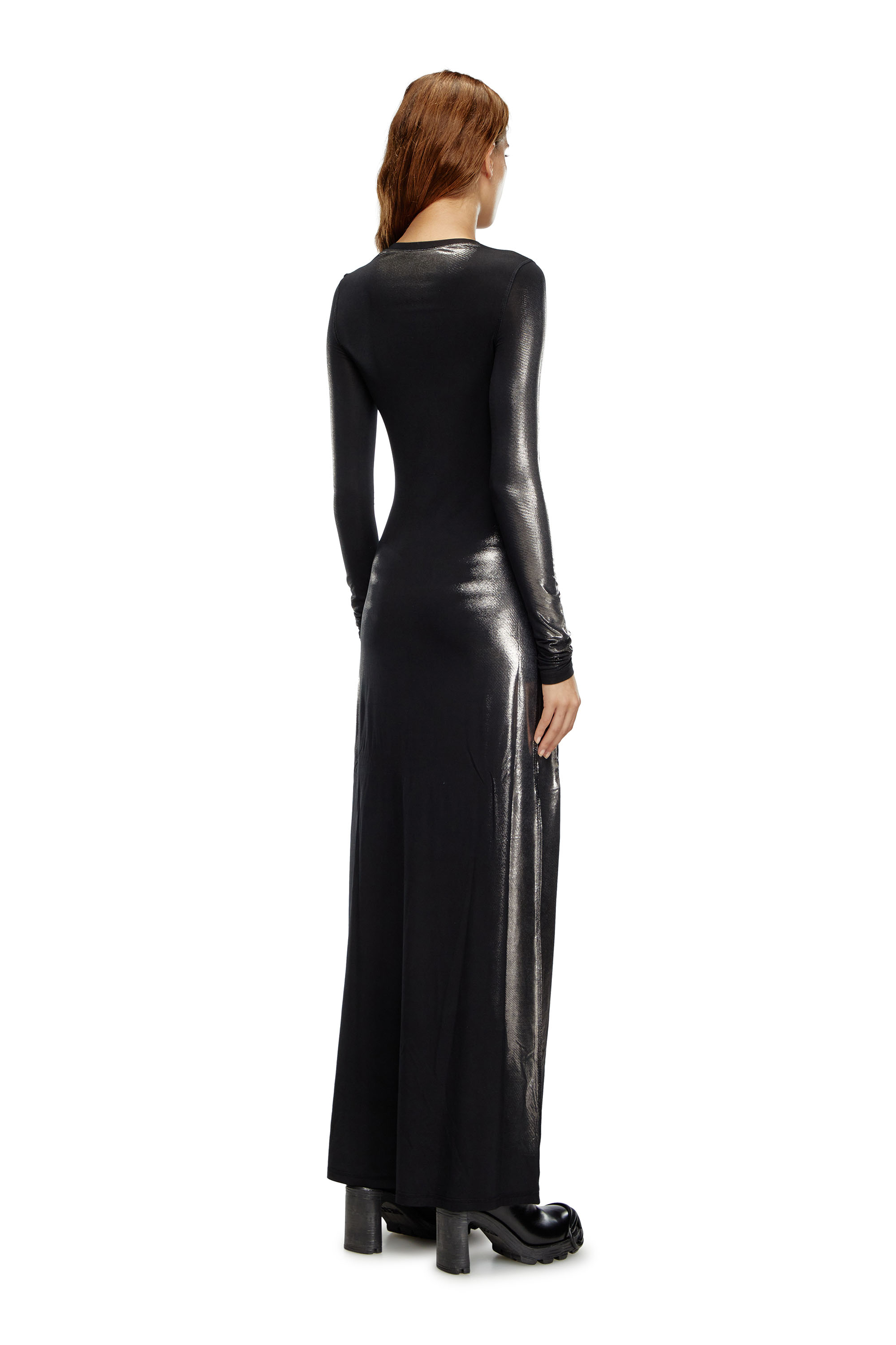 Diesel - D-ANESSA, Woman's Long dress in metallic stretch jersey in Black - 3