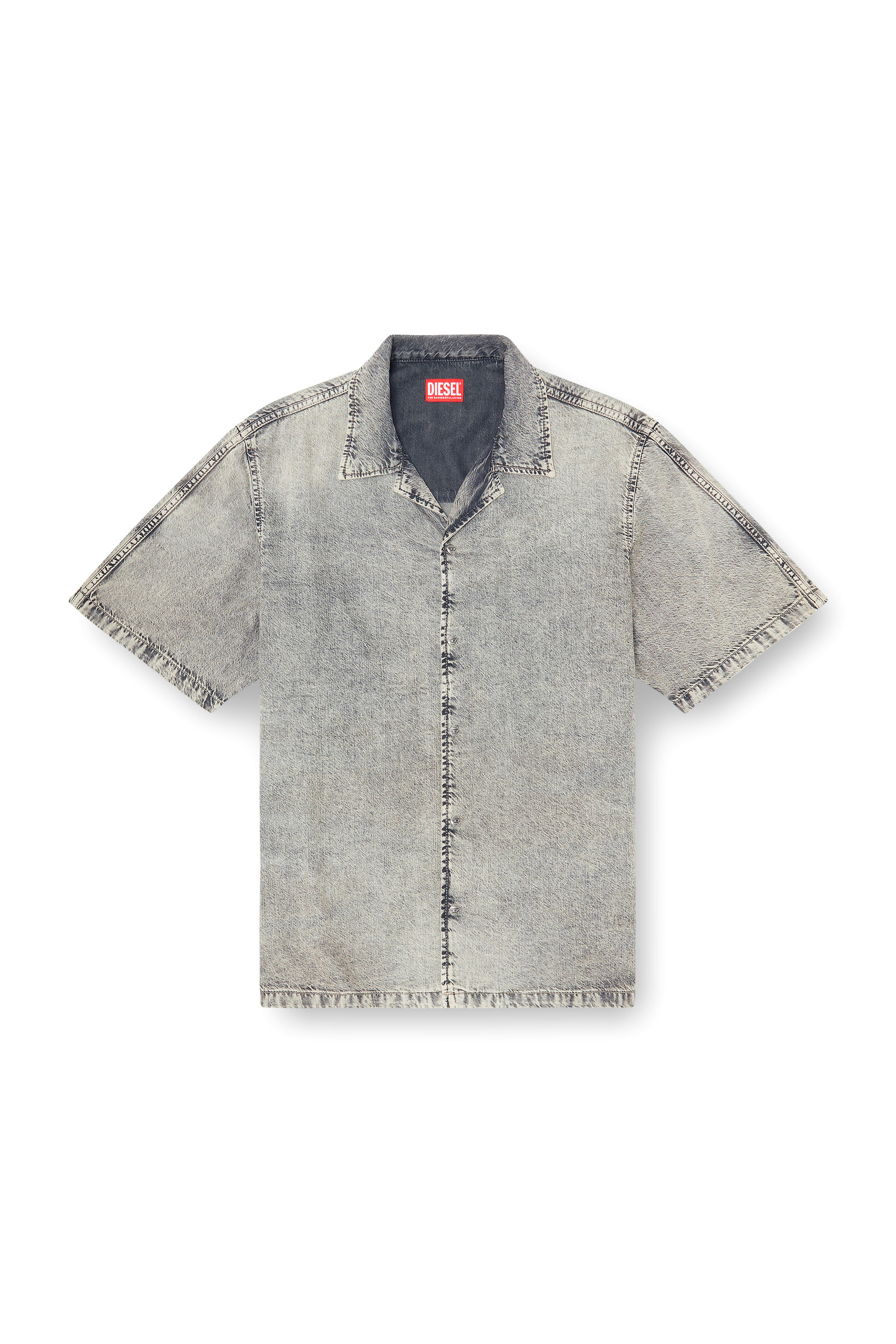 Diesel - D-NABIL-S8, Man's Short-sleeve shirt in fluid treated denim in Grey - 3