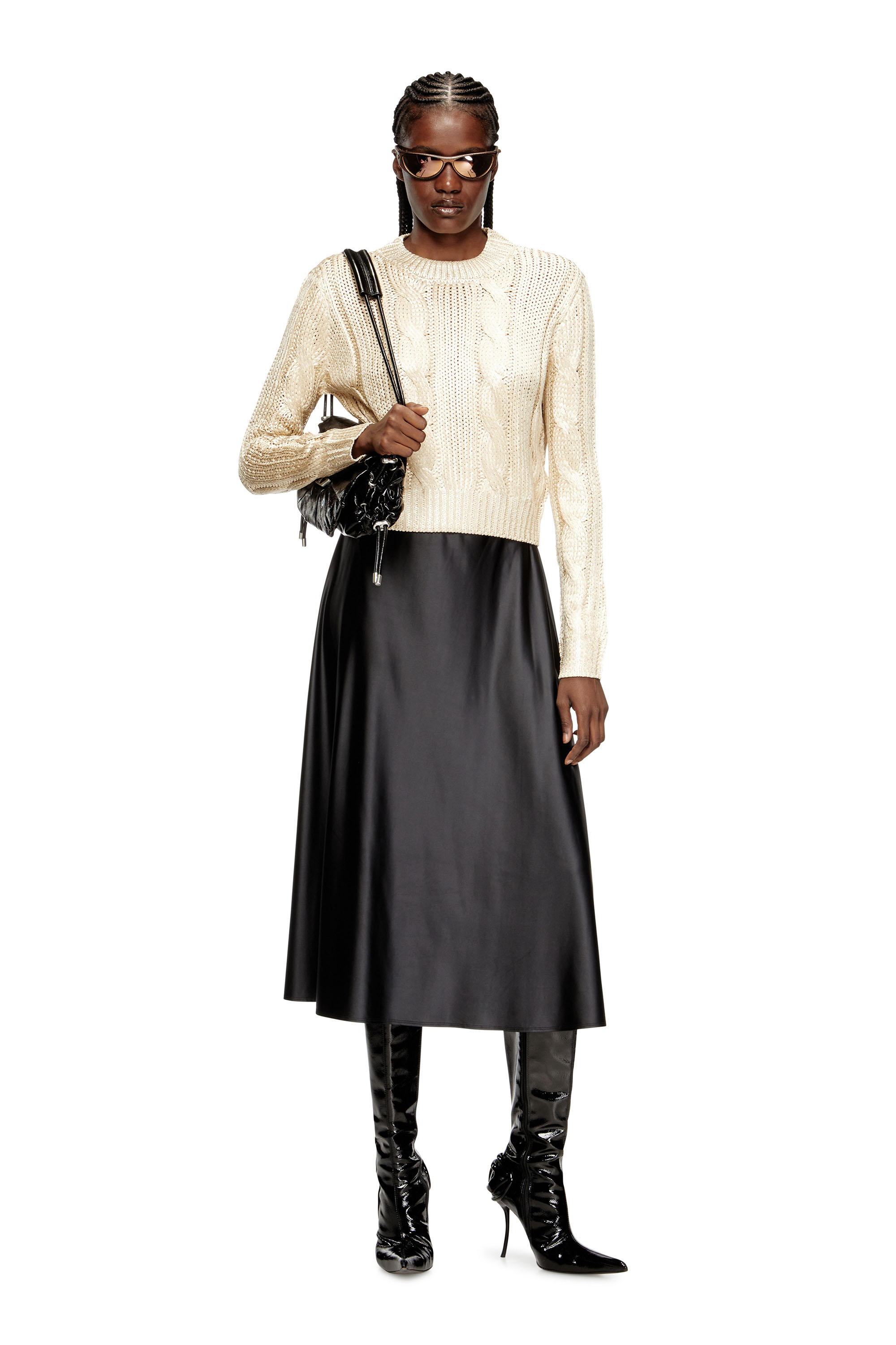 Diesel - M-MICCHA, Woman's Cable-knit jumper with shiny effect in null - 2