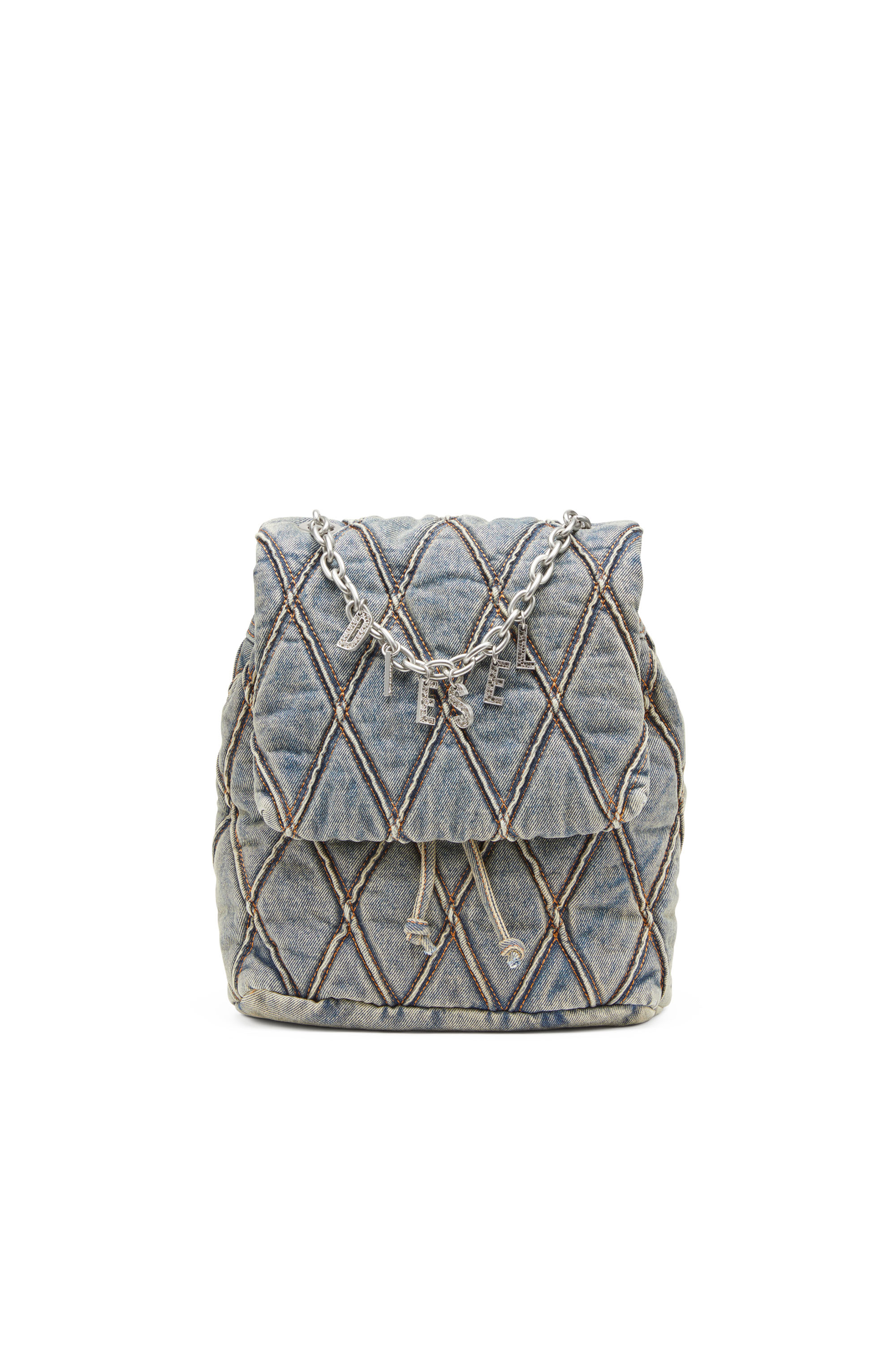 charm-d dieselバッグ Women's Charm-D S-Backpack in Argyle quilted denim | Blue