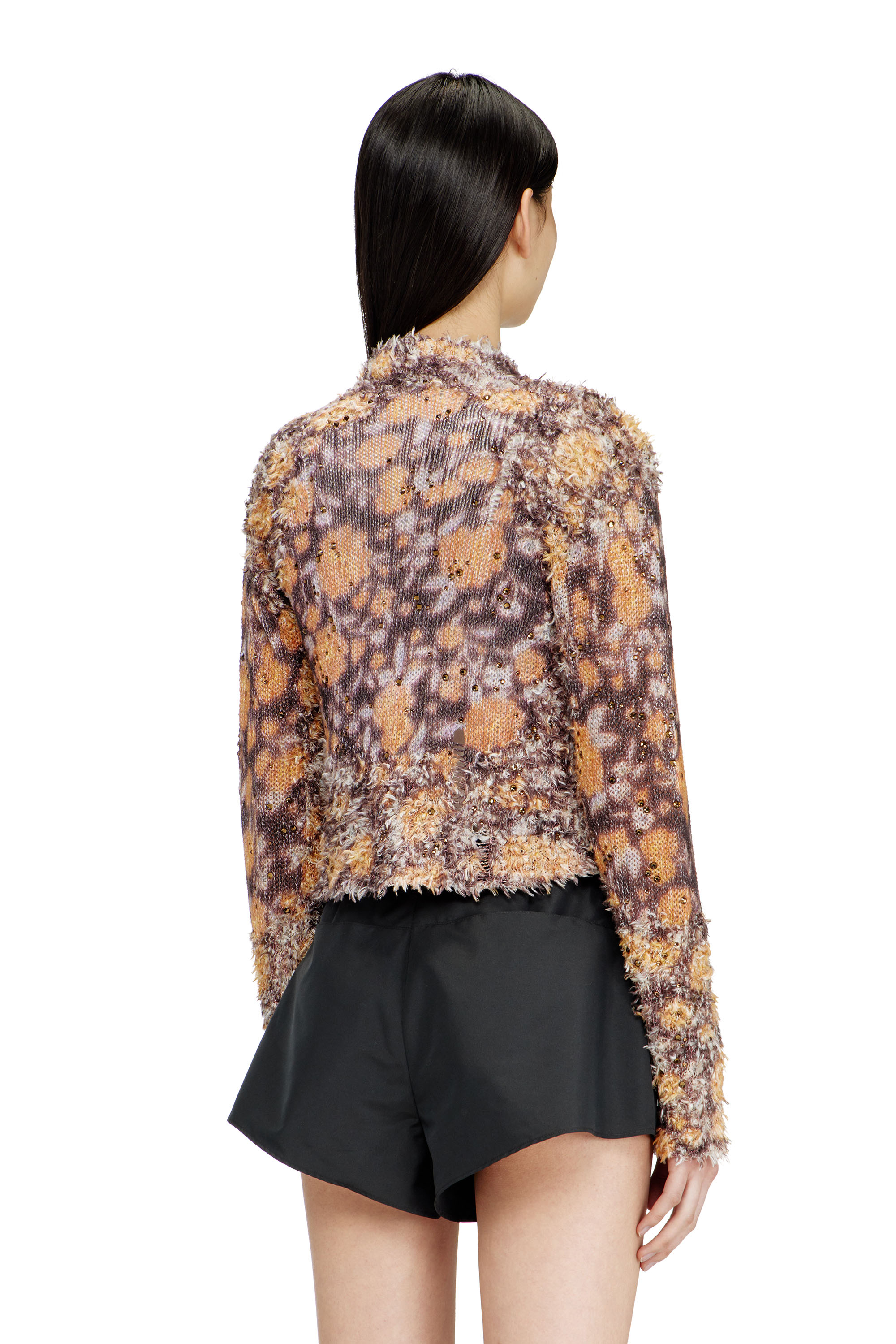 Women's Printed cropped cardigan with crystals | Brown | Diesel