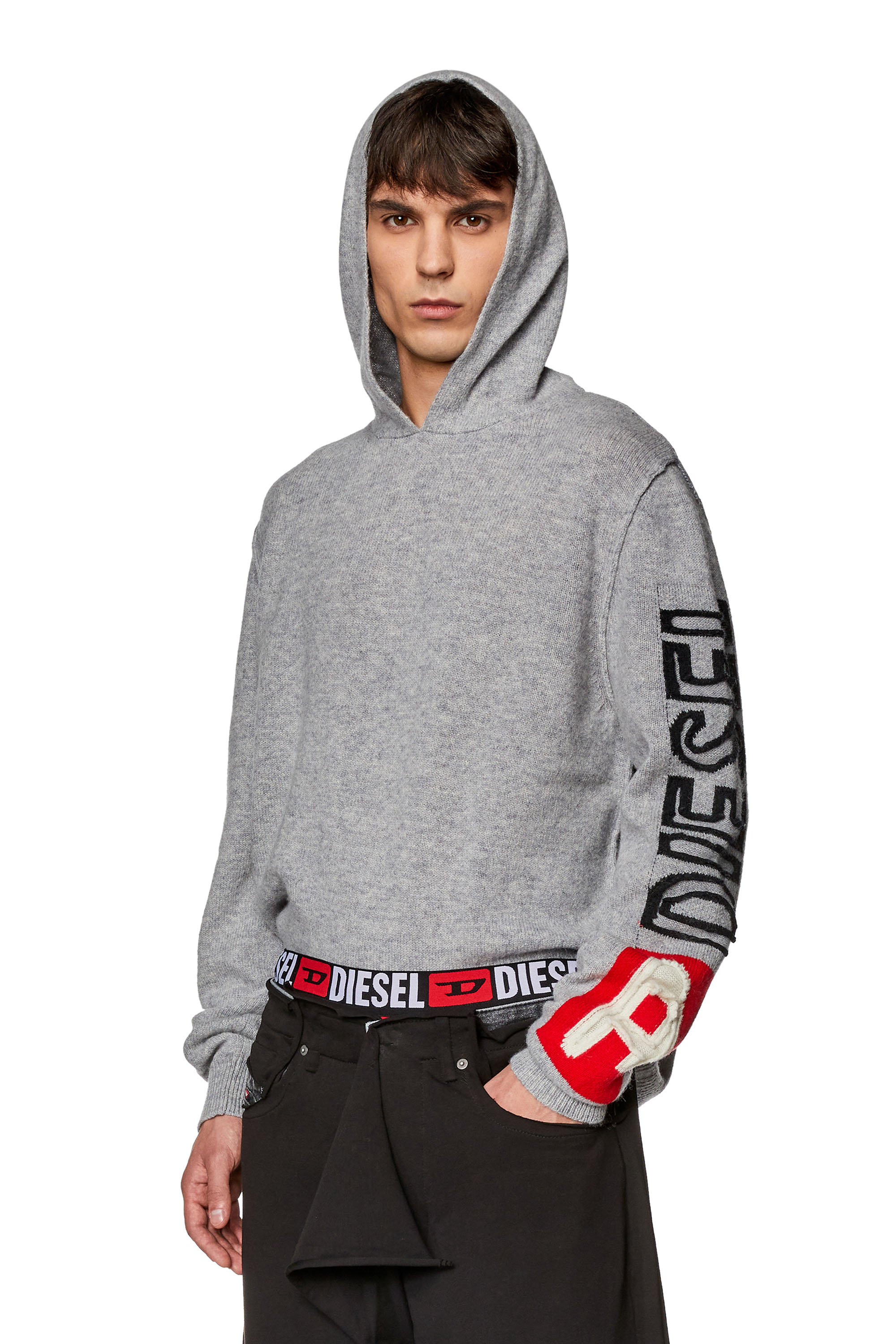 Diesel - K-TELENDO, Man Wool hoodie with cut-up logo in Grey - Image 1