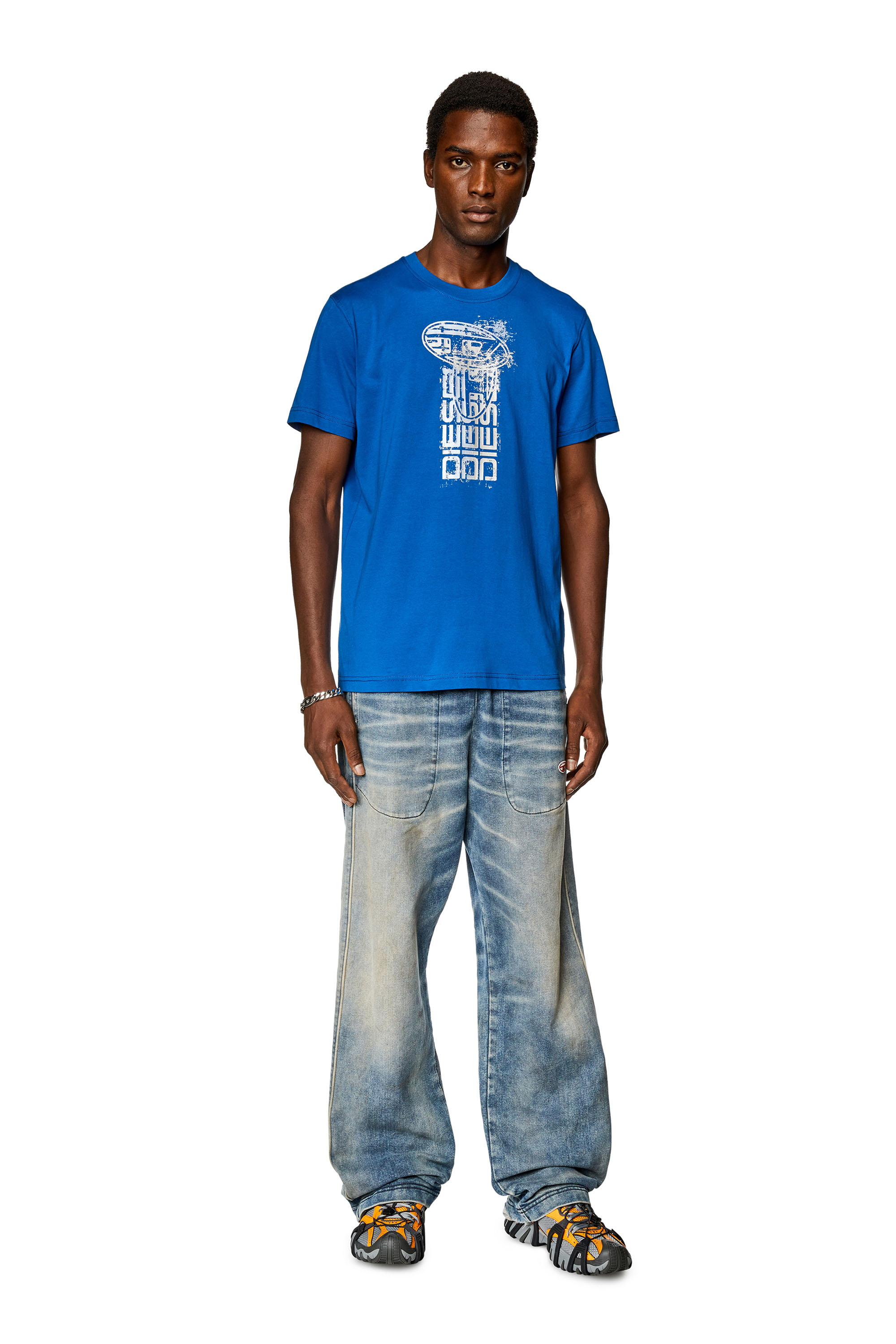 Diesel - T-DIEGOR-K68, Man's T-shirt with metallic logos in Blue - 1