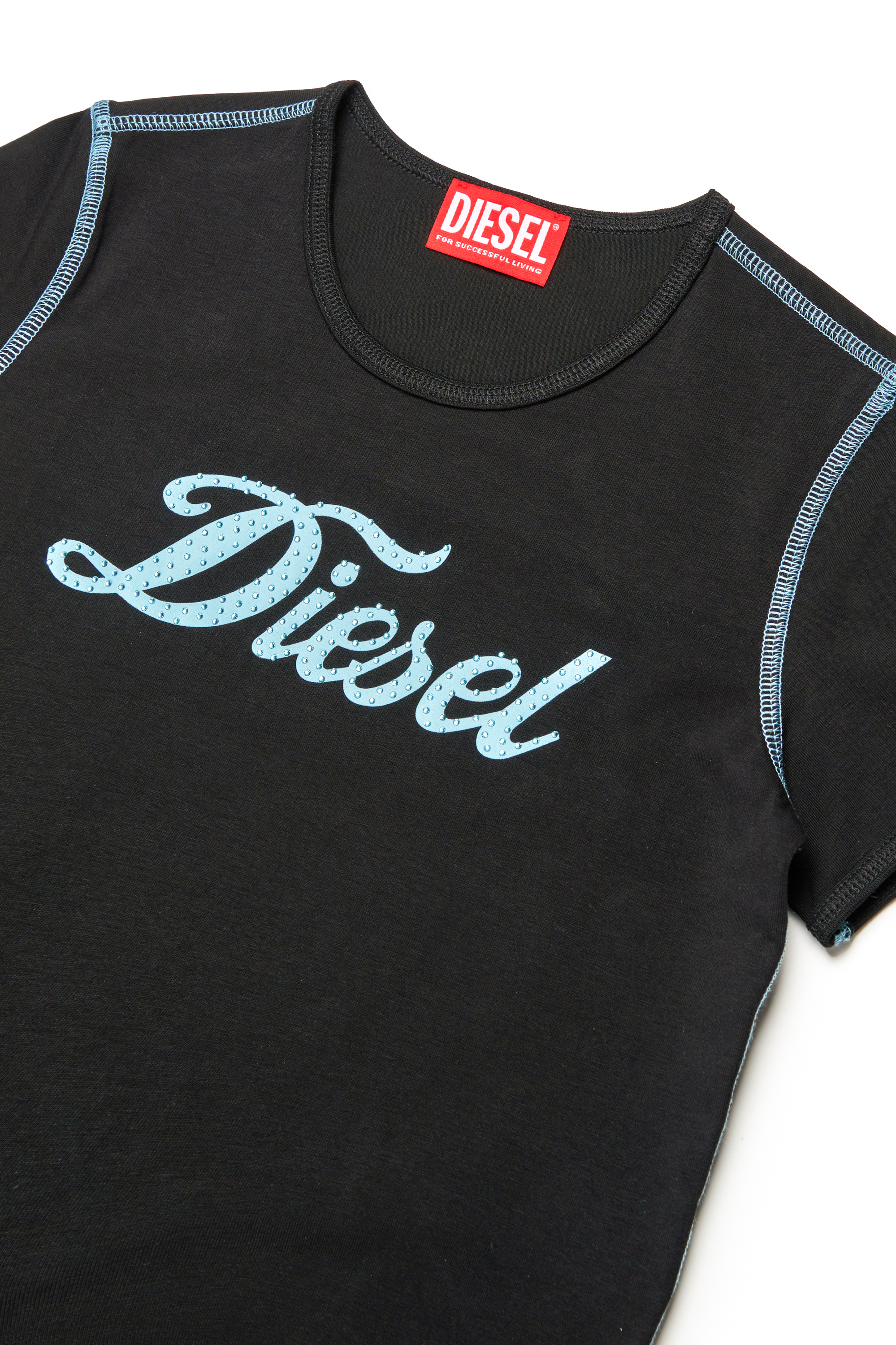 Diesel - TUNCUTIELONGL3, Woman's T-shirt with printed and crystal logo in Black - 3