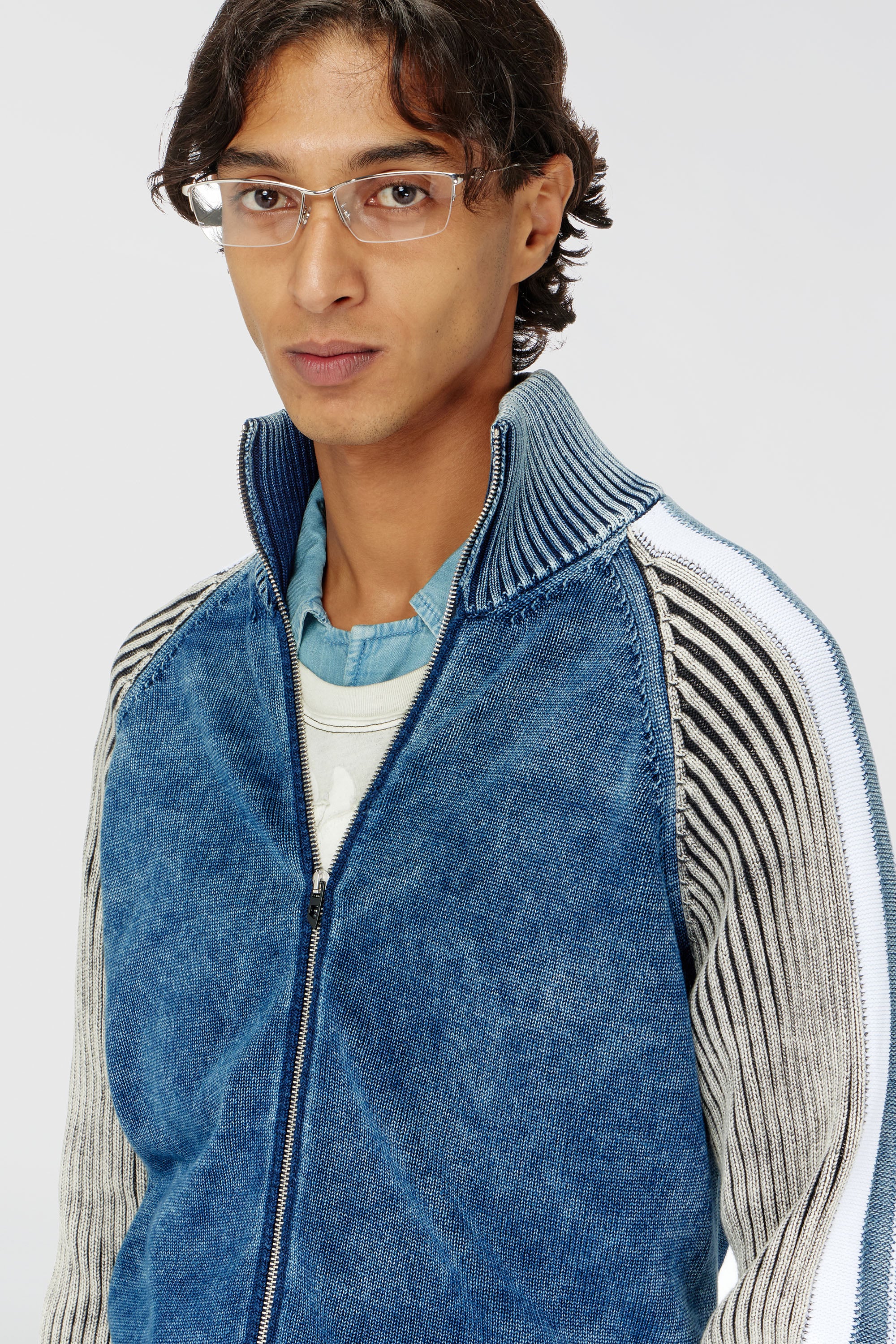 Men's Zip-up cardigan with sporty bands | Multicolor | Diesel TR