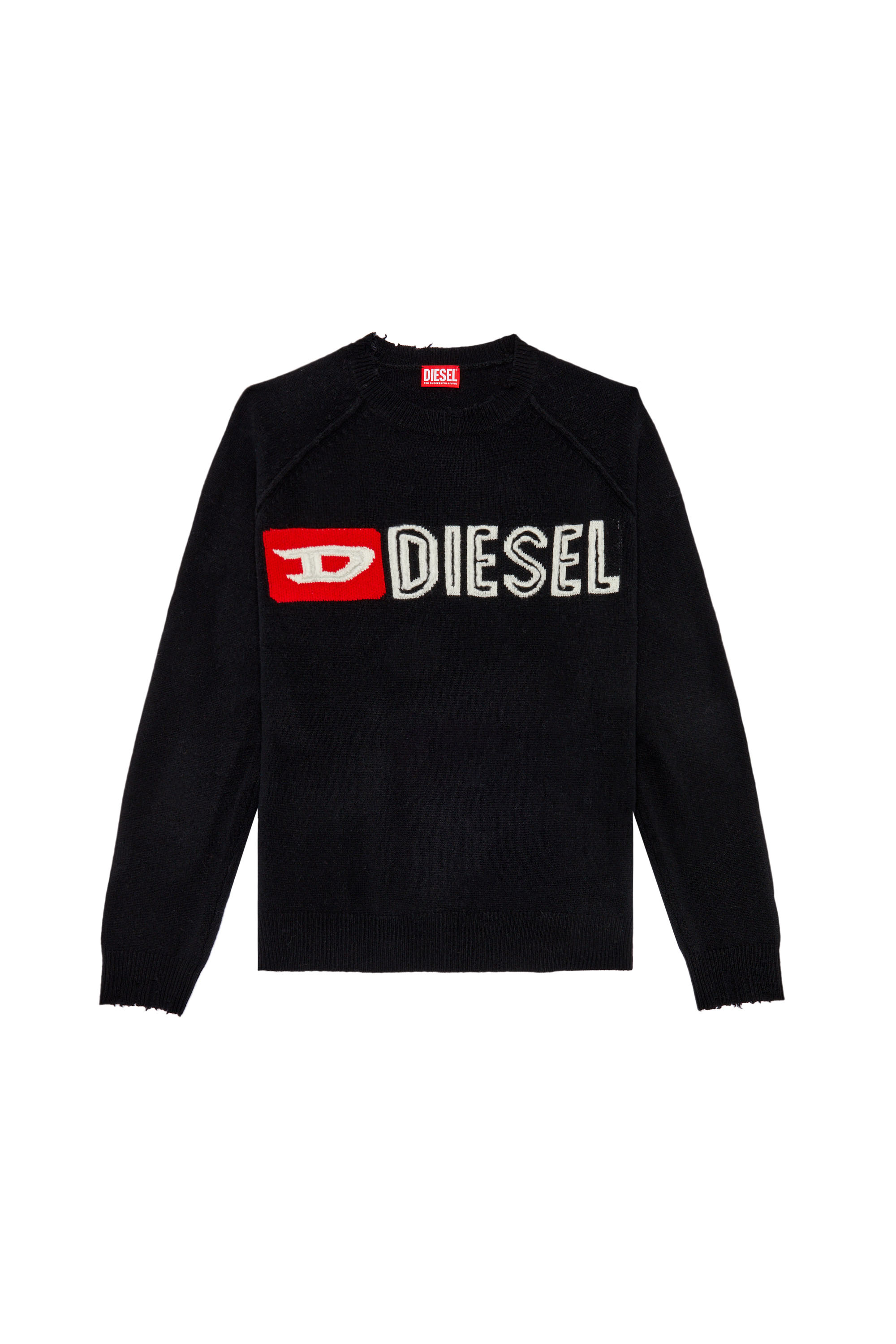 Diesel - K-SARIA-B, Man Wool crewneck sweater with cut-up logo in Black - Image 3
