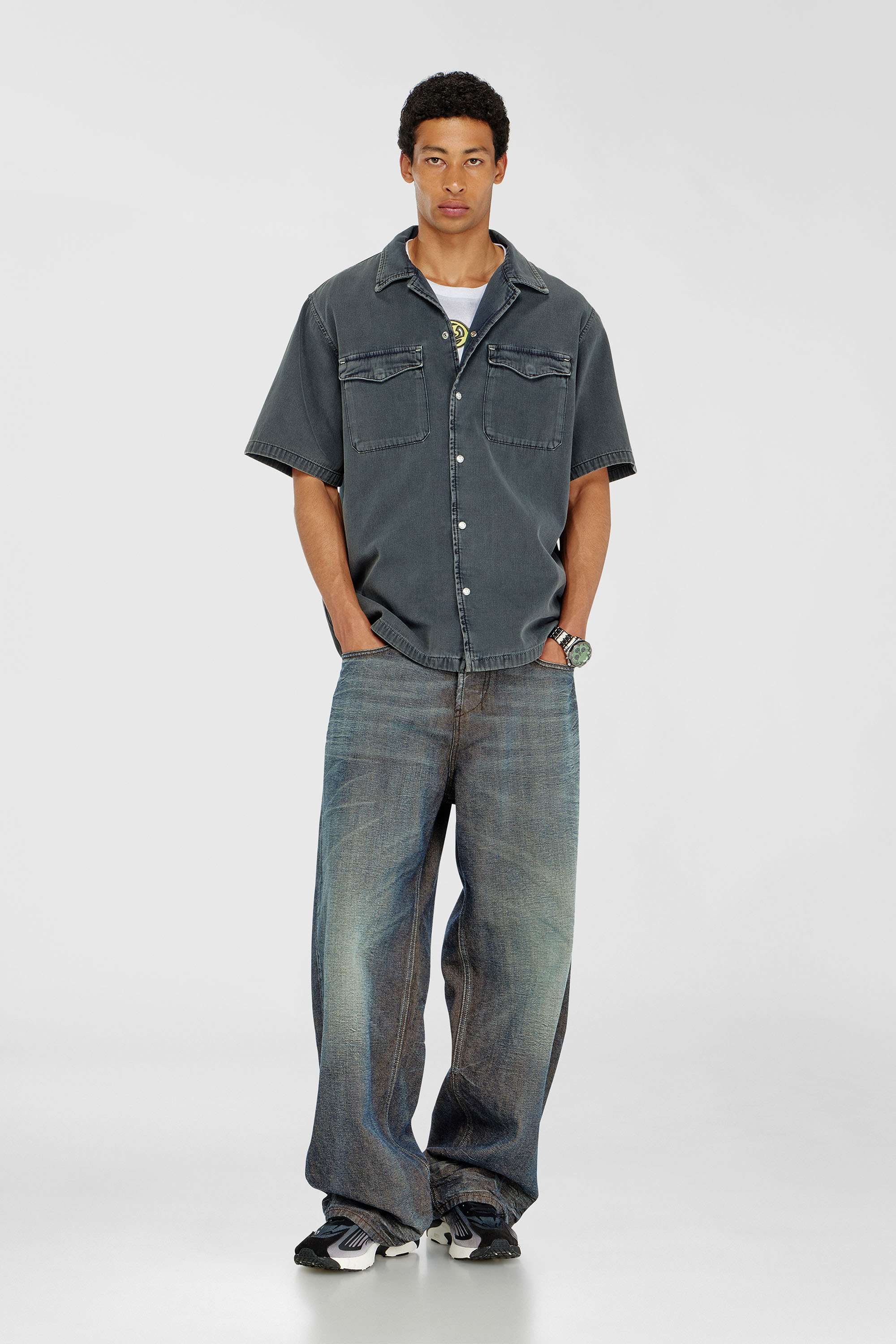 Diesel Dahl & Friends/reCYCLed 北欧メロハー Men's Bowling shirt in coloured denim | Grey | Diesel TR