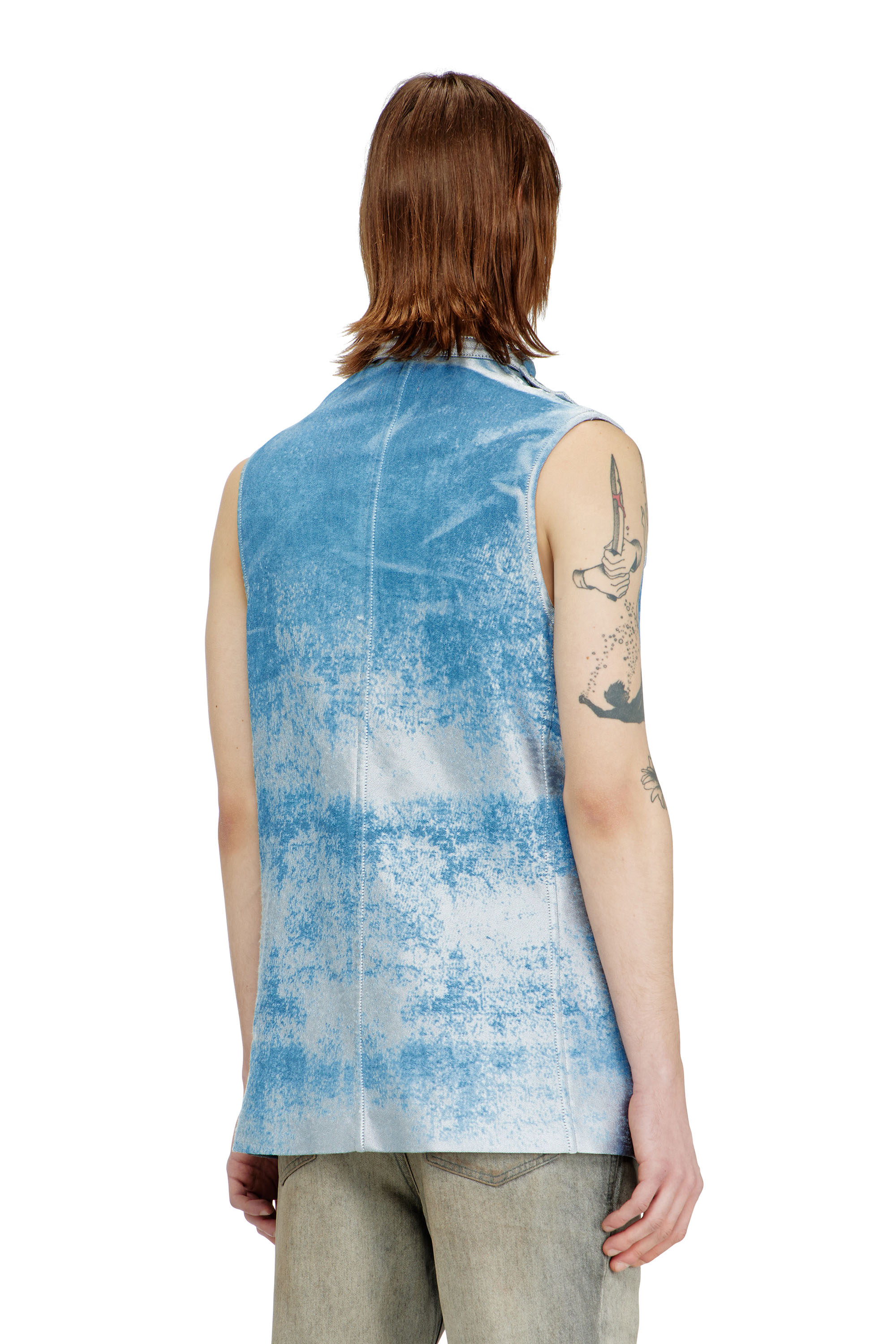 Men's Sleeveless vest in coloured satin denim | Blue | Diesel