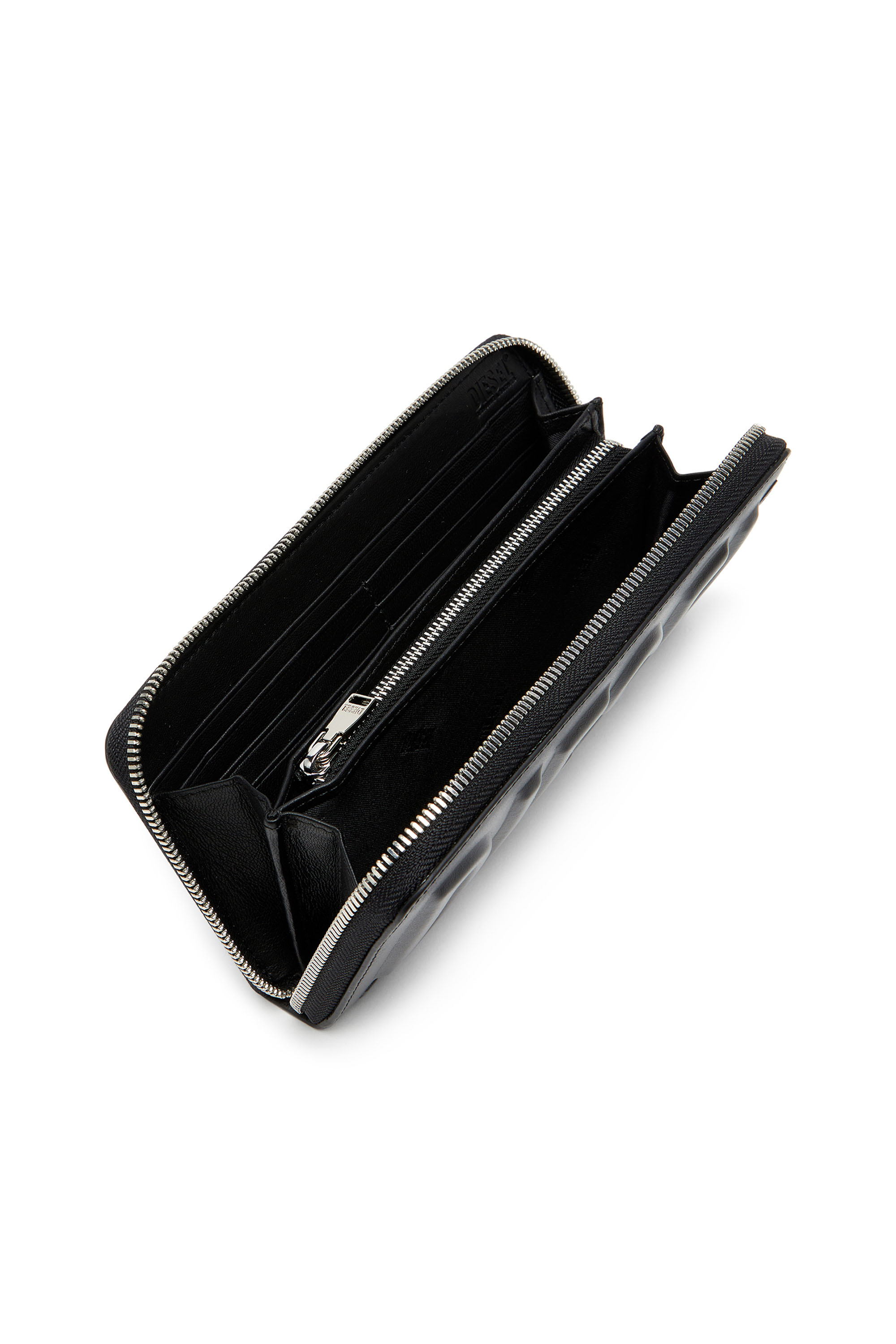 Diesel - DSL 3D -CONTINENTAL ZIP L, Man Long zip wallet in logo-embossed leather in Black - Image 3